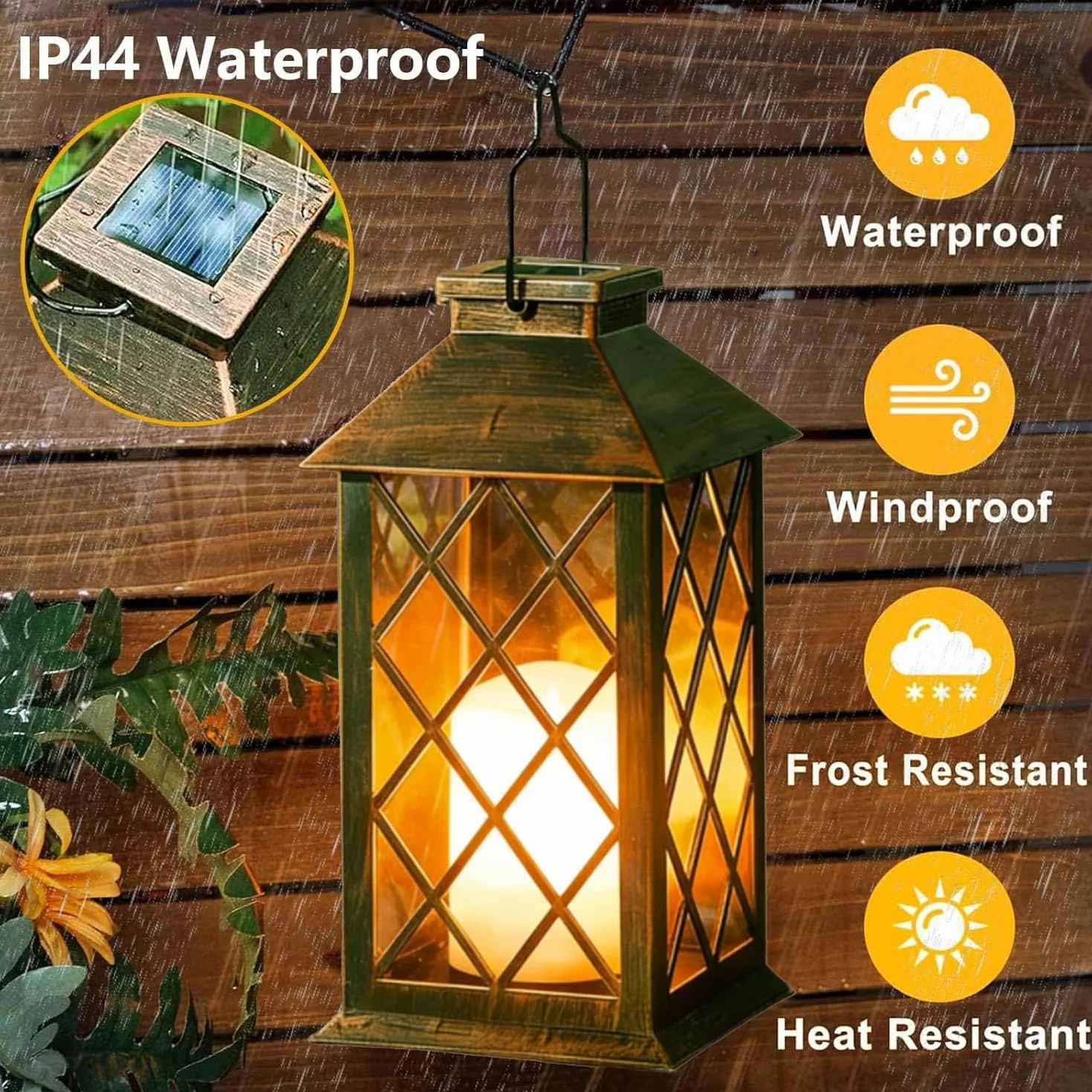 Joycome Farolillos Solares Exterior 2 Piezas Lampara Solar Jardin Vela Parpadeante Impermeable Decoracion Terraza Bronce
