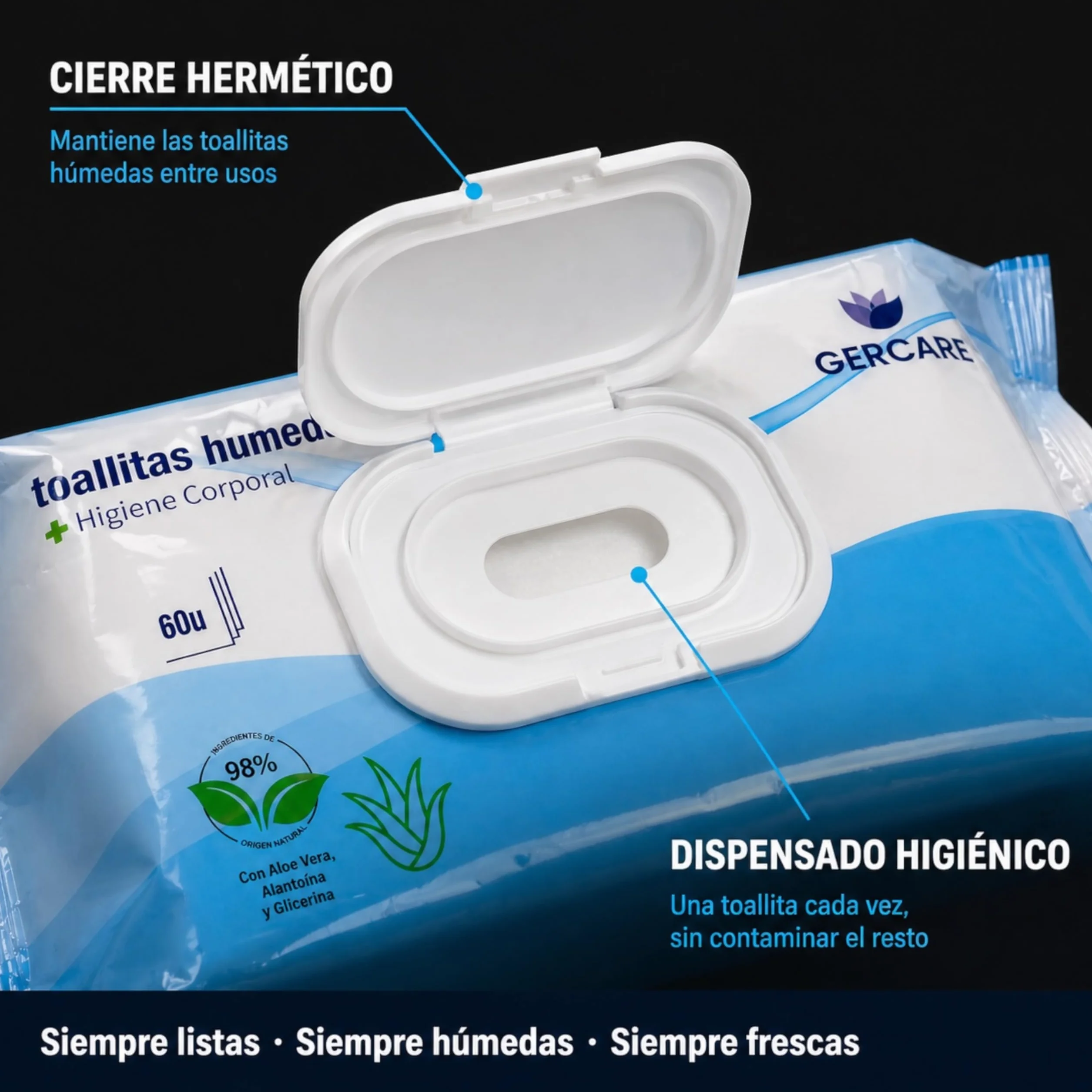 Toallitas Húmedas Adultos XXL Aloe Vera 180 Unidades (3x60) Higiene Corporal Extra Grandes Suaves Resistentes