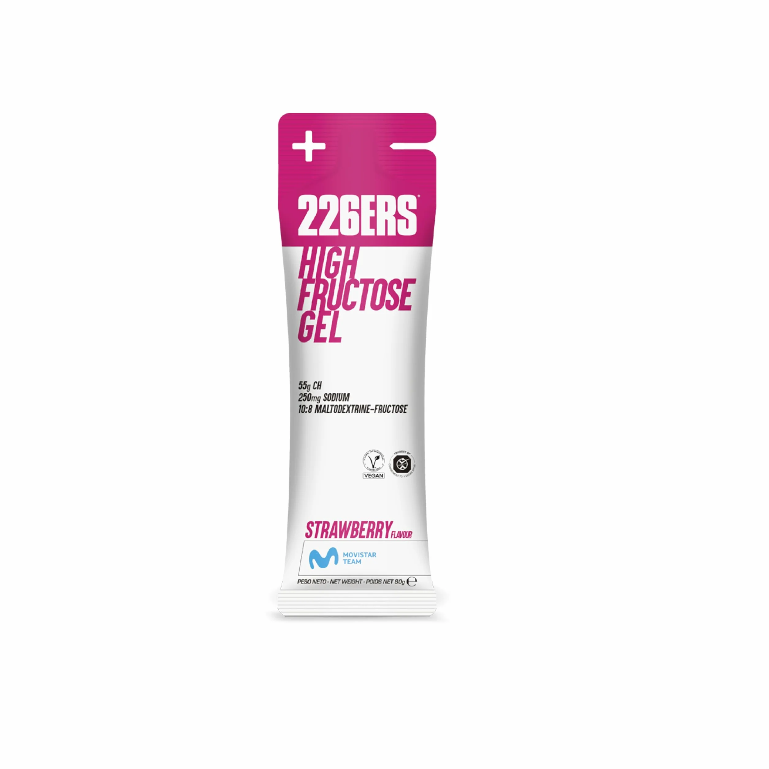 226ERS Gel Energético Fresa 80g, Alto Contenido Fructosa, Maltodextrina, Vegano Sin Gluten