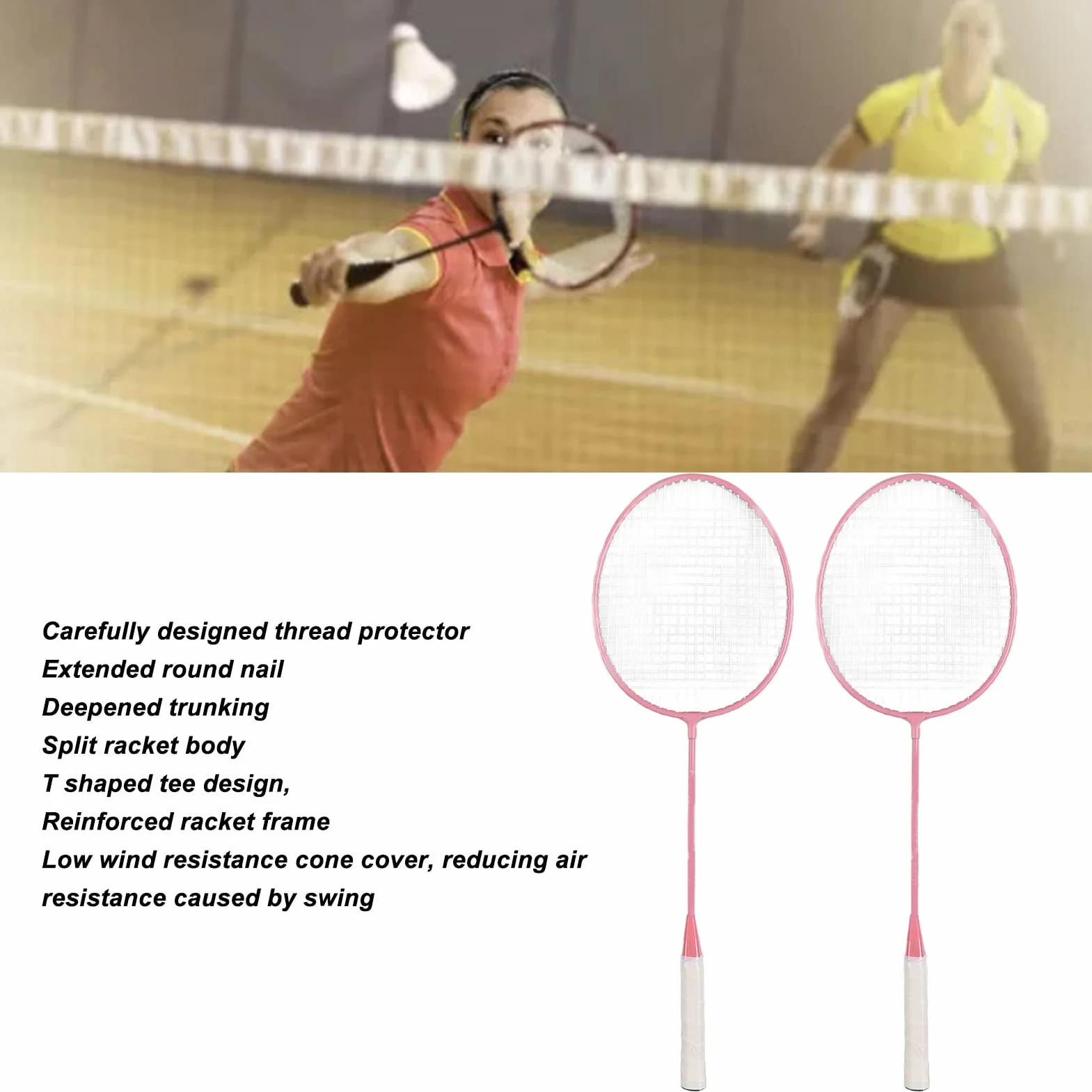 Keenso Juego de Raquetas de Bádminton K1134 Aleación de Hierro con Bolsa de Almacenamiento Rosa
