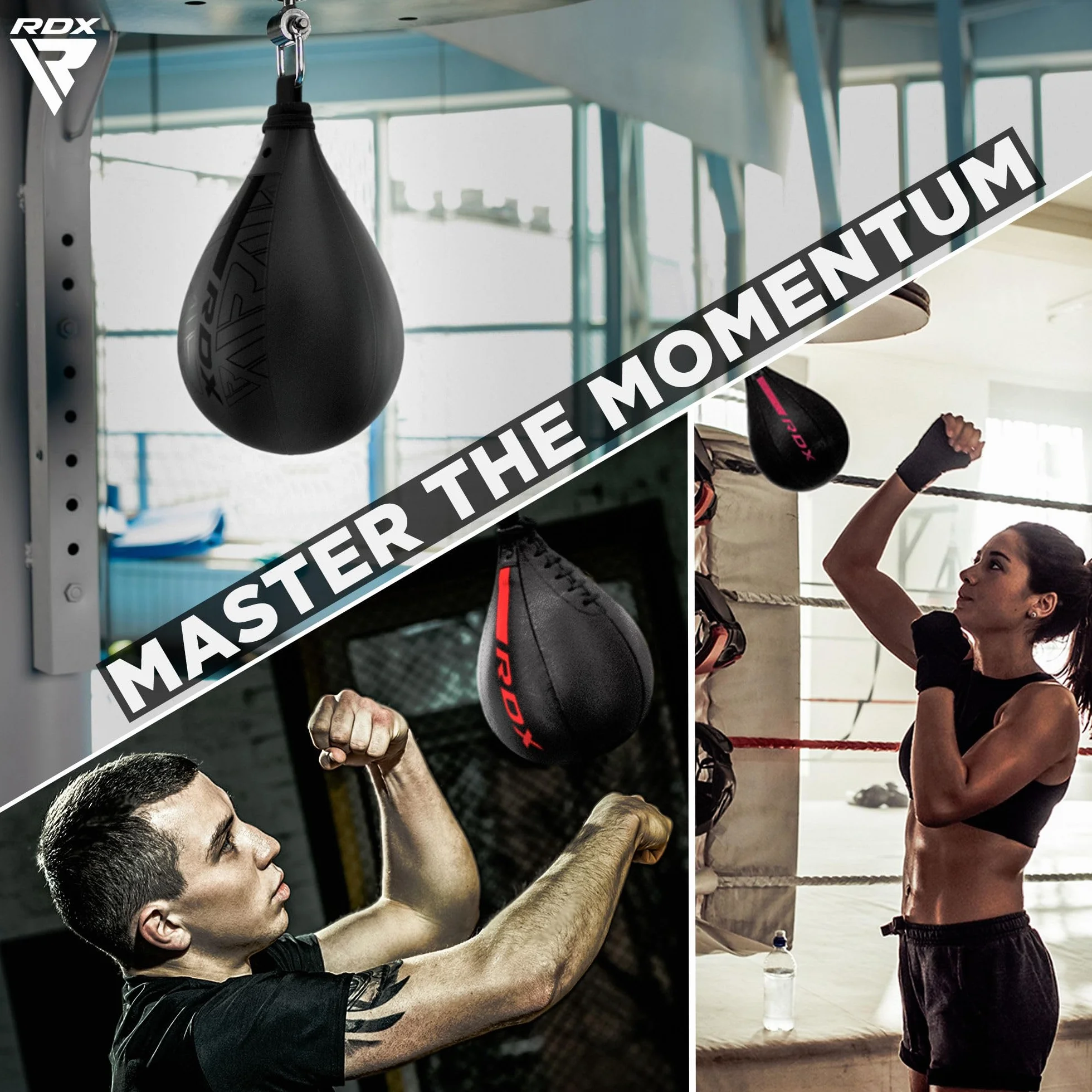 RDX Pera de Boxeo con Giratorio, Cuero Maya Hide, Bolsa de Velocidad MMA con Vejiga Extra, Saco de Velocidad Rapida para Kick Boxing Gimnasio Saco de Boxeo Fitness Gimnasio Combat Sport Set