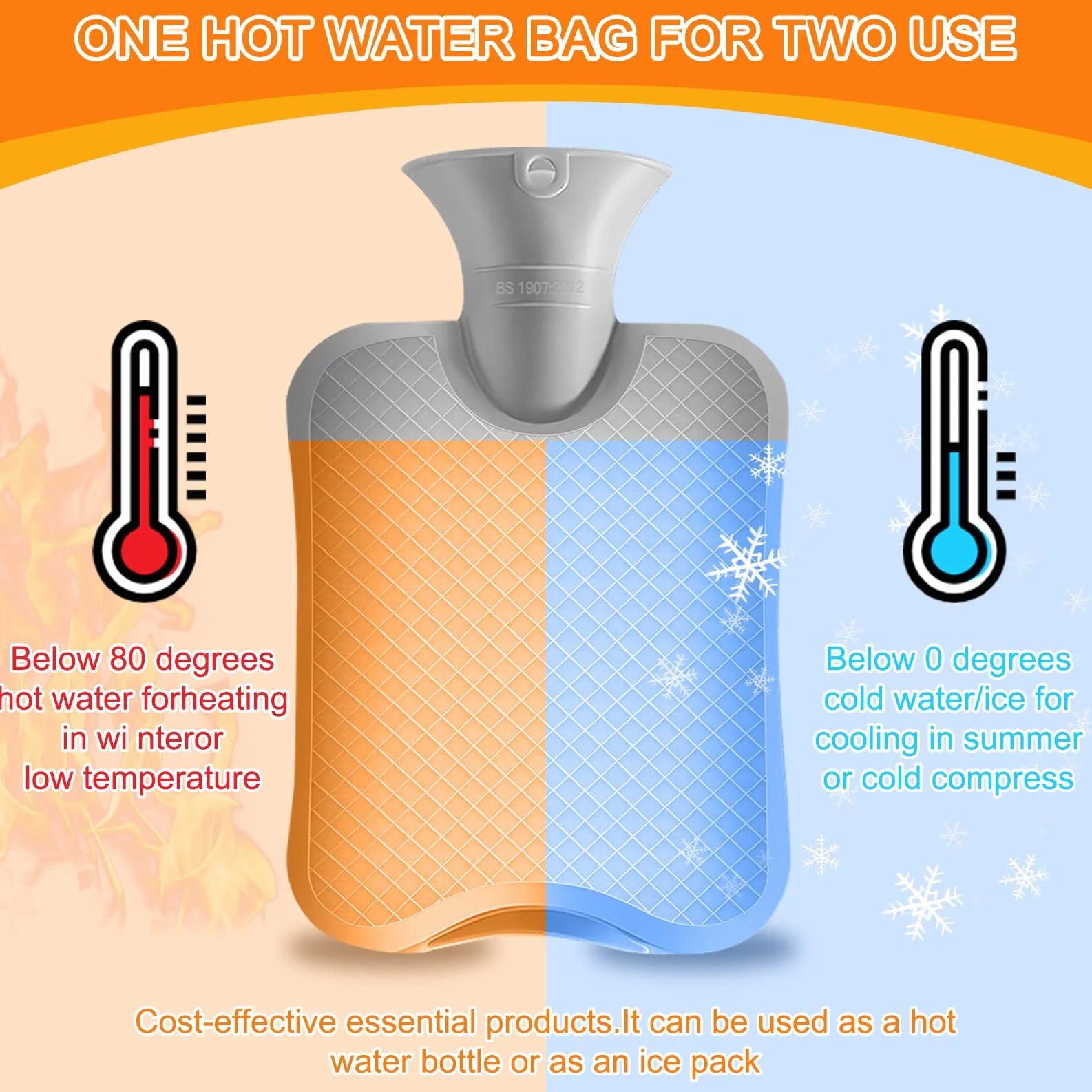 Bolsa de agua caliente 3 l XXL a prueba de fugas con funda de forro polar extraíble alivio del dolor