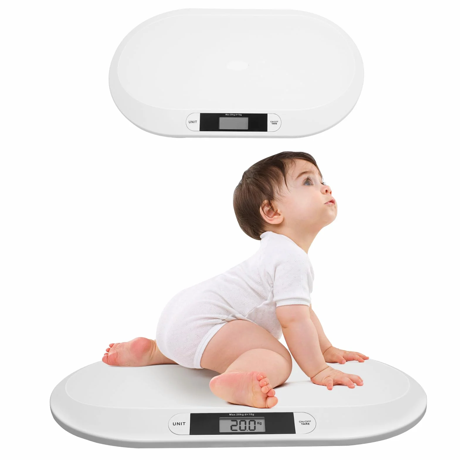 Báscula digital para bebés con pantalla LCD, varios modos de pesaje, hasta 20 kg, 55 cm x 32 cm x 2,7 cm