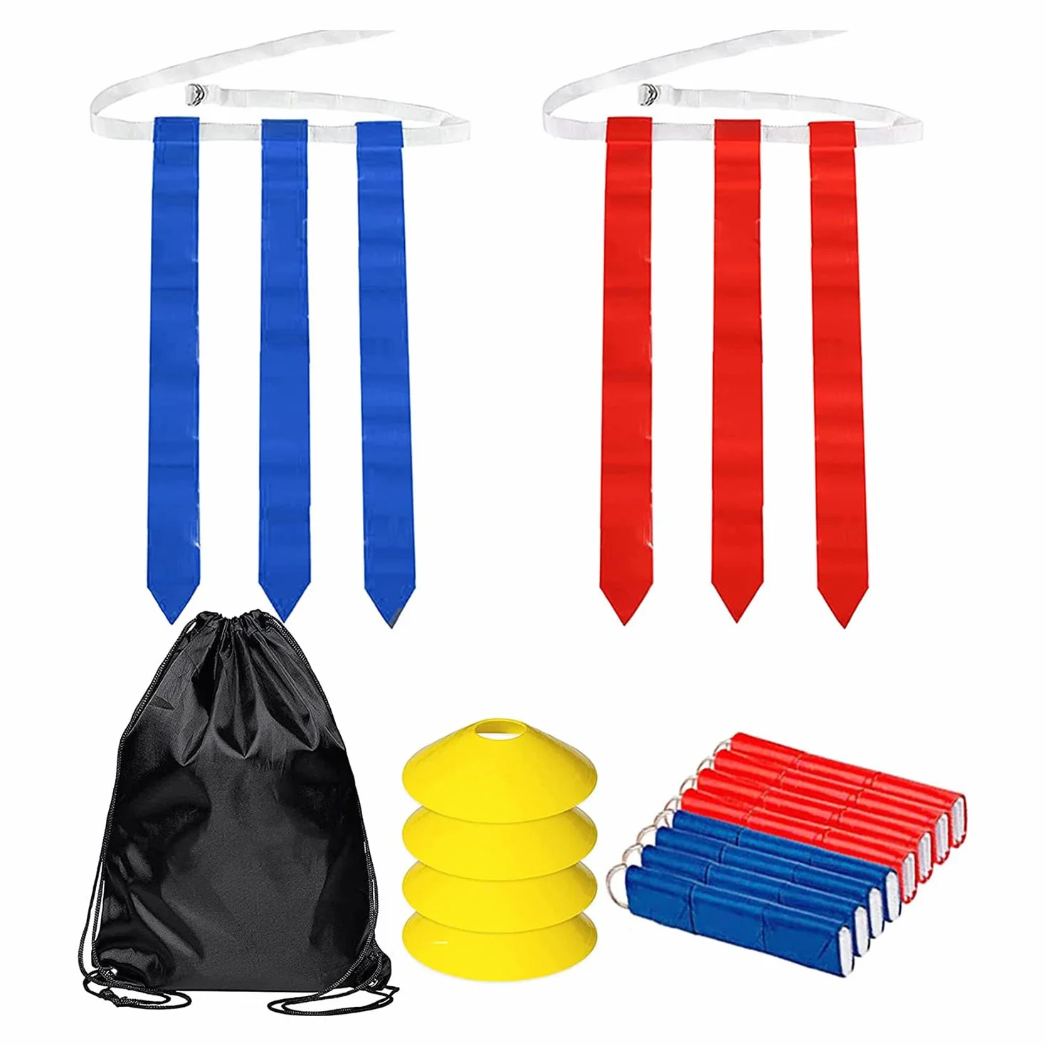 TOBEOME Juego de banderas de fútbol – Cinturón de 14 piezas con 42 banderas (21 banderas rojas y 21 azules) sin contacto, cinturón de bandera de partido