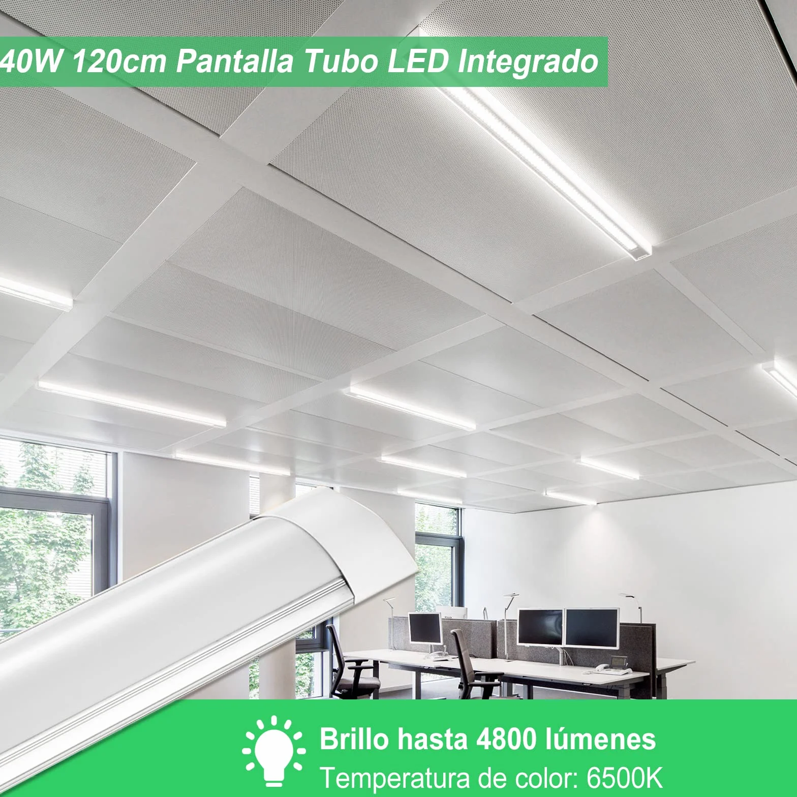 Sararoom Lampara LED de Techo 40W 4800LM 6000K Blanco Frio 115 cm Barra LED Regleta