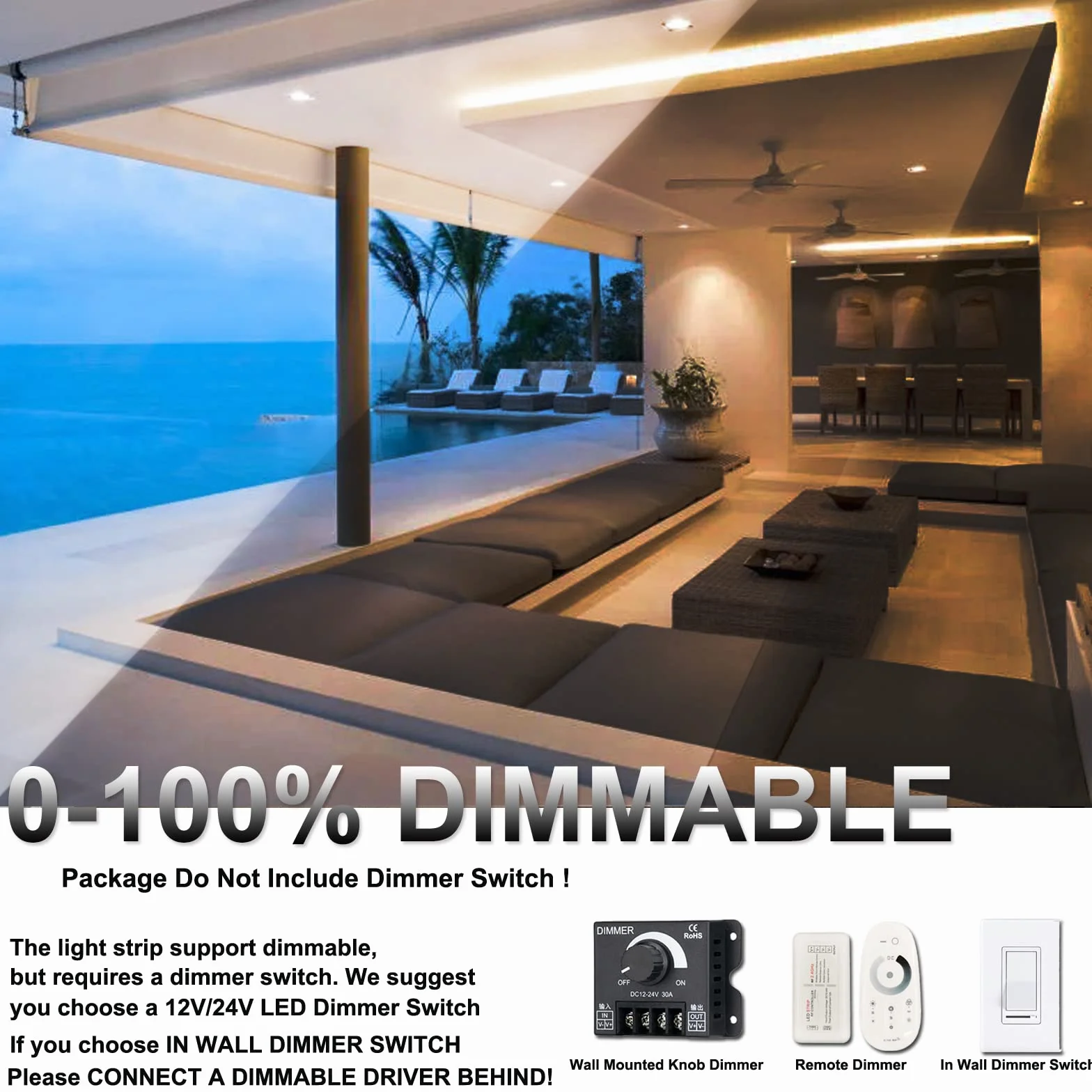 JOYLIT 24V Tira de Luces LED COB 5M Doble Fila IP65 Impermeable 3000K 12900LM CRI 95+ 125W Regulable Blanco Cálido