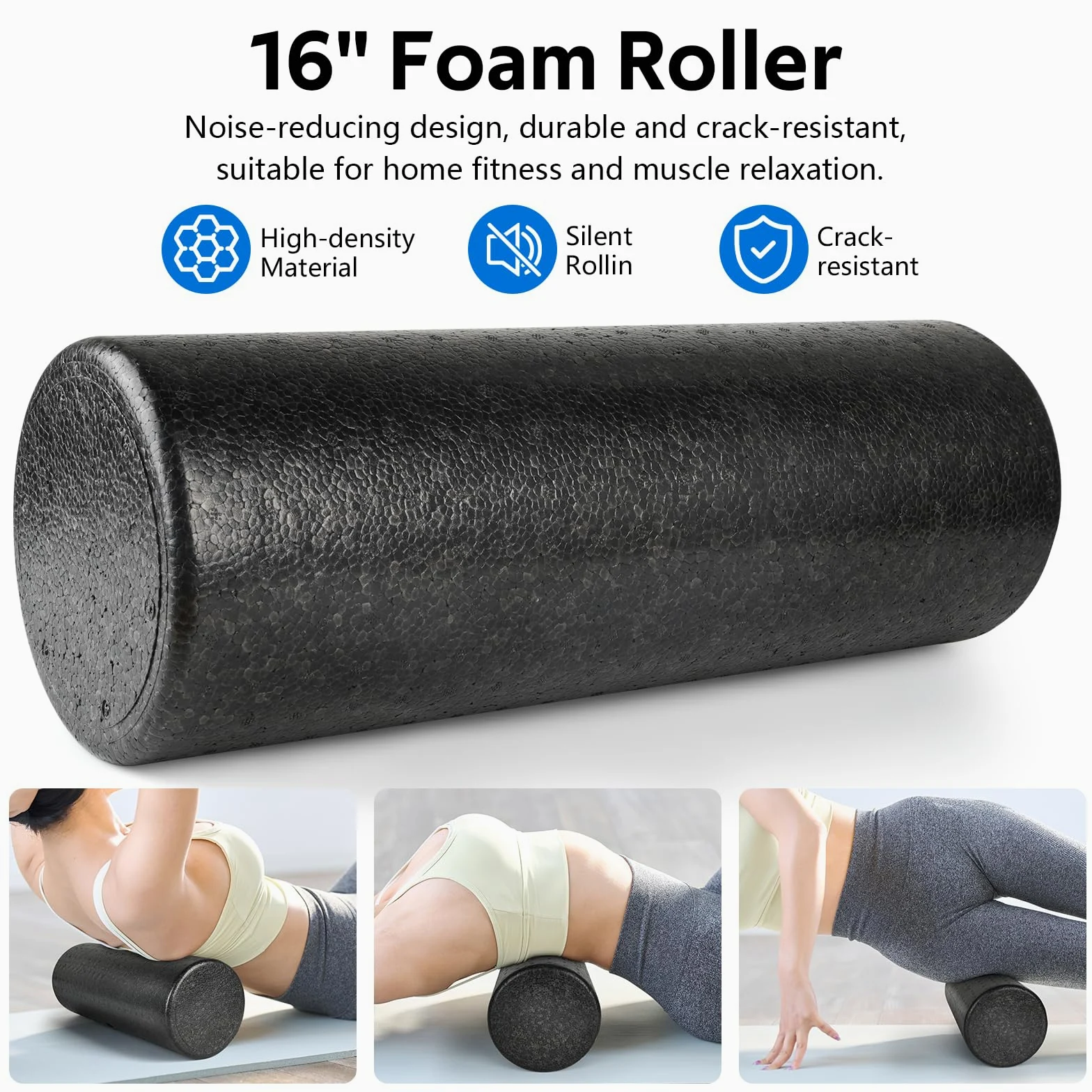 Juego de rodillos de espuma – Rodillo de espalda de alta densidad, rodillo muscular, 3 bandas de resistencia, bola de fascitis de 2 pies, correa de estiramiento, bola de masaje para terapia física y