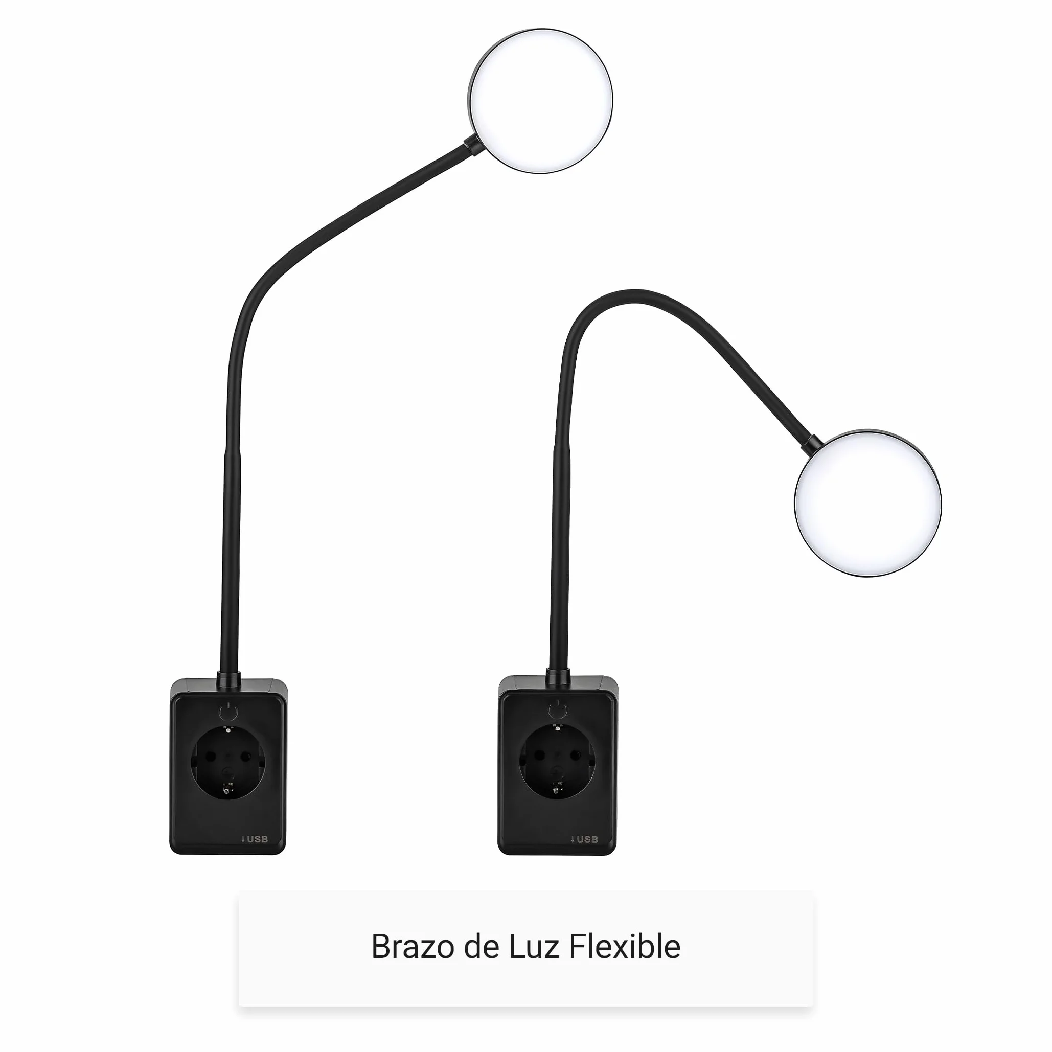SEBSON Lámpara Enchufe Pared LED Regulable, Lampara de Lectura con USB-C, Cuello de Cisne Flexible, Blanco Neutro 4000K, 4,5W, 420lm, Negro