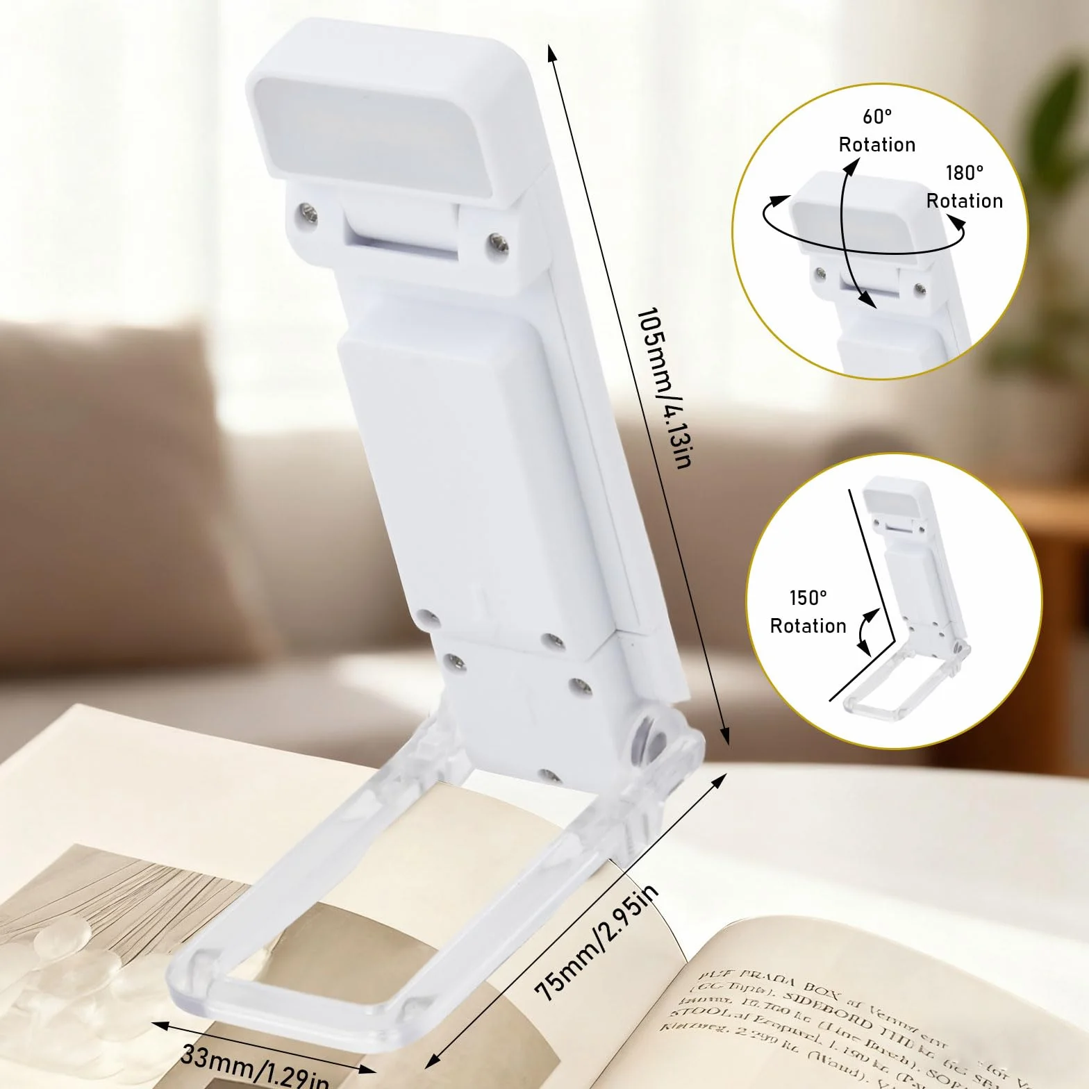 Lámpara de Lectura Recargable USB con Pinzas, 9 LEDs, 3 Colores y 5 Niveles Brillos Ajustables