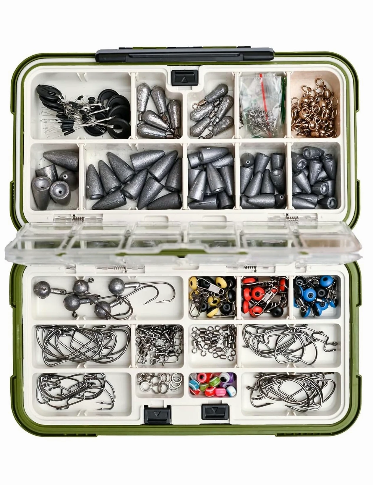 Kits de aparejos de terminal de pesca, kit de accesorios de pesca, caja de aparejos de pesca con ganchos, pesas, plomos y aparejos, giratorios de bagre, juego de aparejos de cebo, cabeza de plantilla,