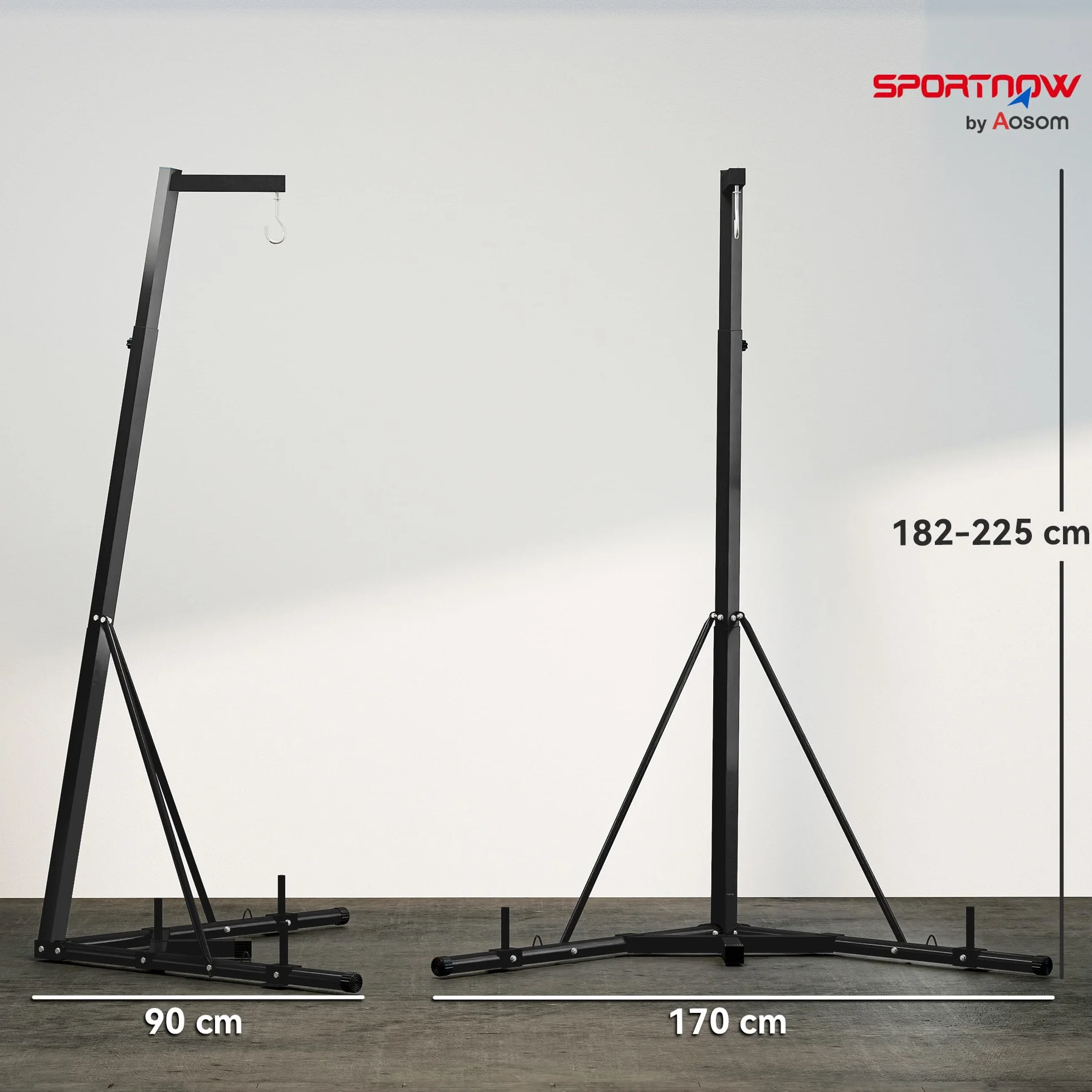 SPORTNOW Soporte de Saco de Boxeo Plegable Soporte para Bolsas de Boxeo de Pie con Altura Ajustable en 10 Niveles para Entrenamiento en Gimnasio Hogar 170x90x182-225 cm Negro