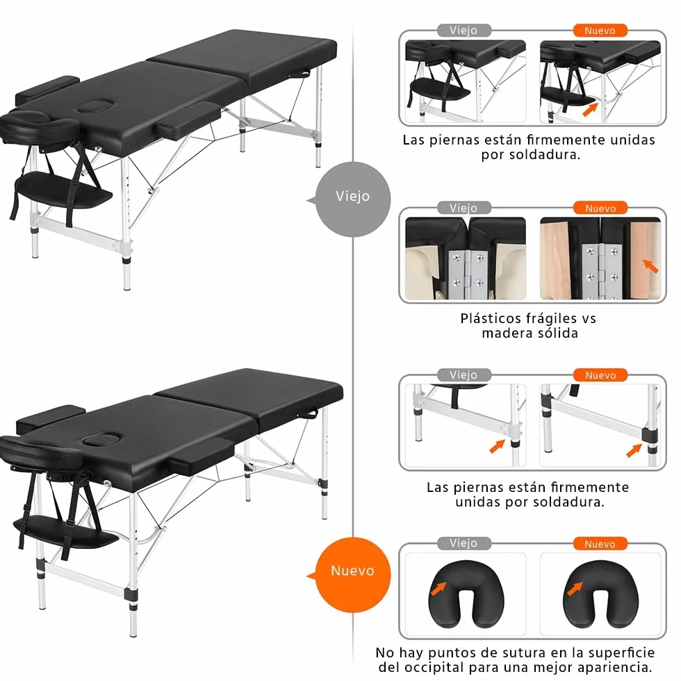 Yaheetech Camilla Masaje Plegable Portátil 2 Zonas 250 kg 213 x 80 cm Negro