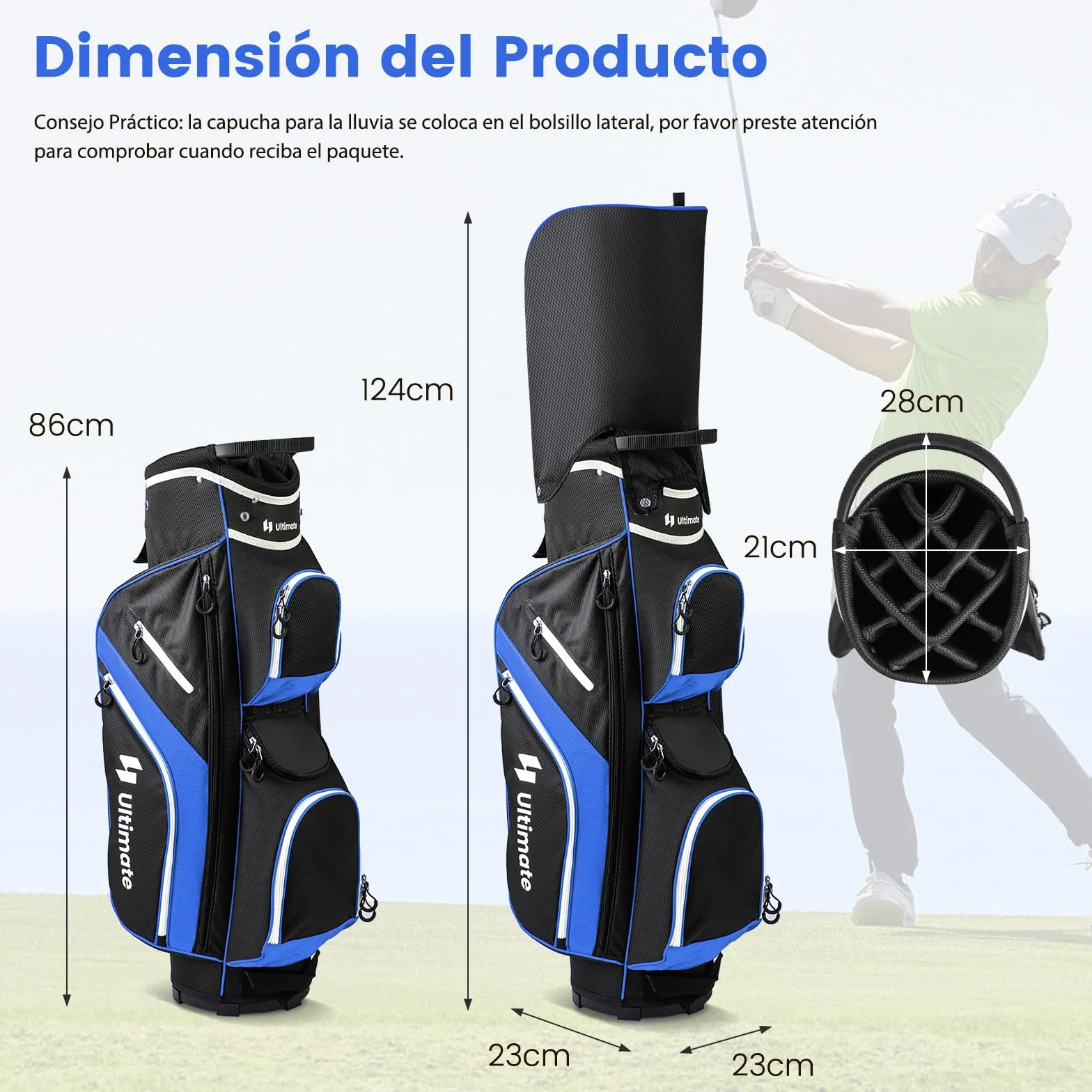 COSTWAY Bolsa de Golf, Bolsa de Palos de Golf con Separadores Superiores de 14 Vías, 9 Bolsillos, Enfriadora, para Zapatos, Soporte para Paraguas y Cubierta para Lluvia