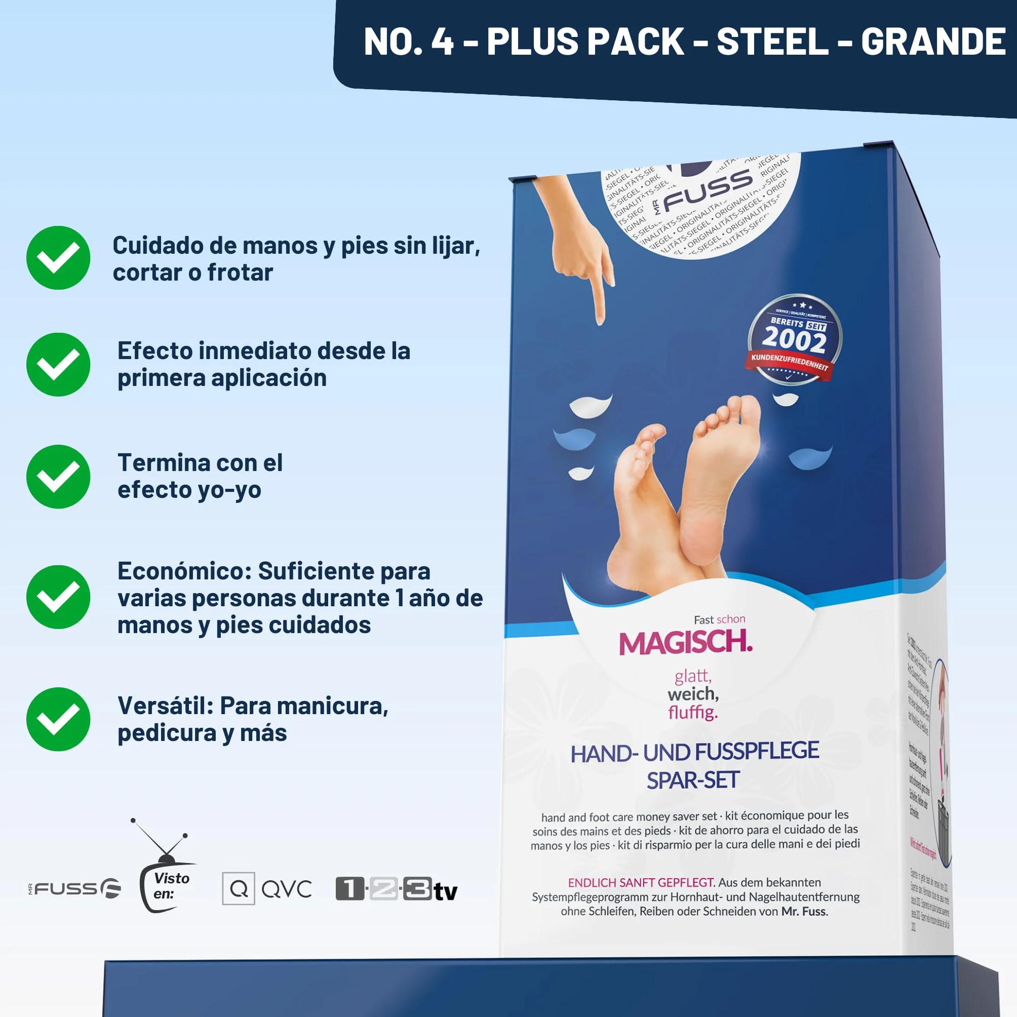 Mr. Fuss Eliminador de cutículas N.º 4 Plus Pack Steel 3 piezas 500 ml acero inoxidable