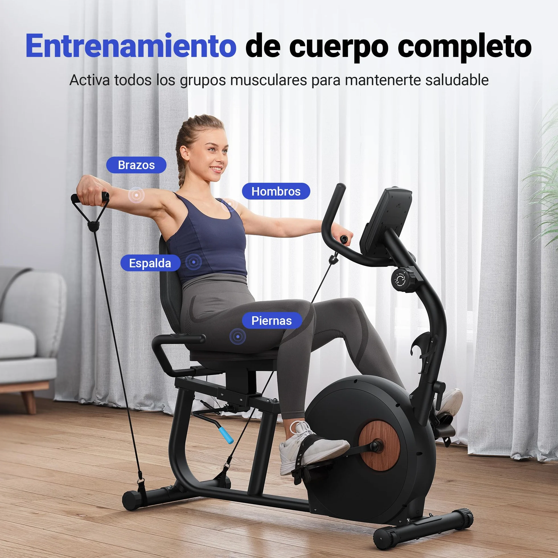 MERACH Bicicleta Estatica, Bicicleta Estática Magnética con 8 Niveles de Resistencia Ajustables, Bicicleta Reclinada con Pantalla LCD, Manillar de Frecuencia Cardíaca, Capacidad de Carga de 136 kg