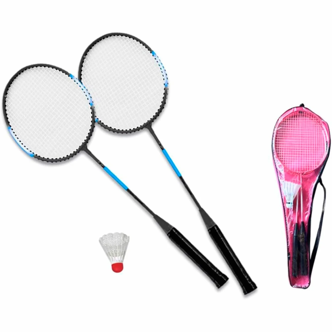 Tradineur Set de 2 Raquetas de bádminton para niños con Volante y Funda 66 x 20 cm