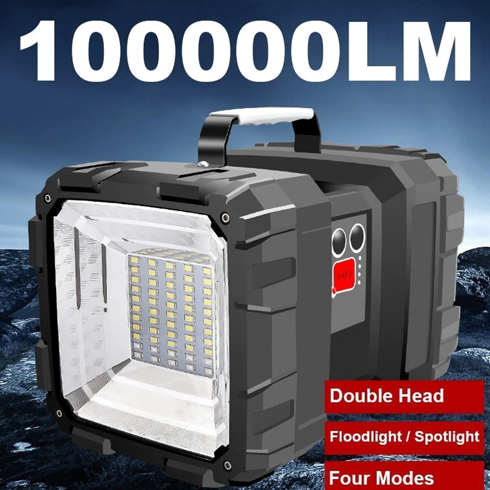 Linterna de Camping LED, Antorcha Recargable, Luz de Camping Linterna multifunción de 4800 mAh, Linterna LED Linterna de Mano Potente a Prueba de Agua, para Acampar, Uso en el Trabajo en casa black