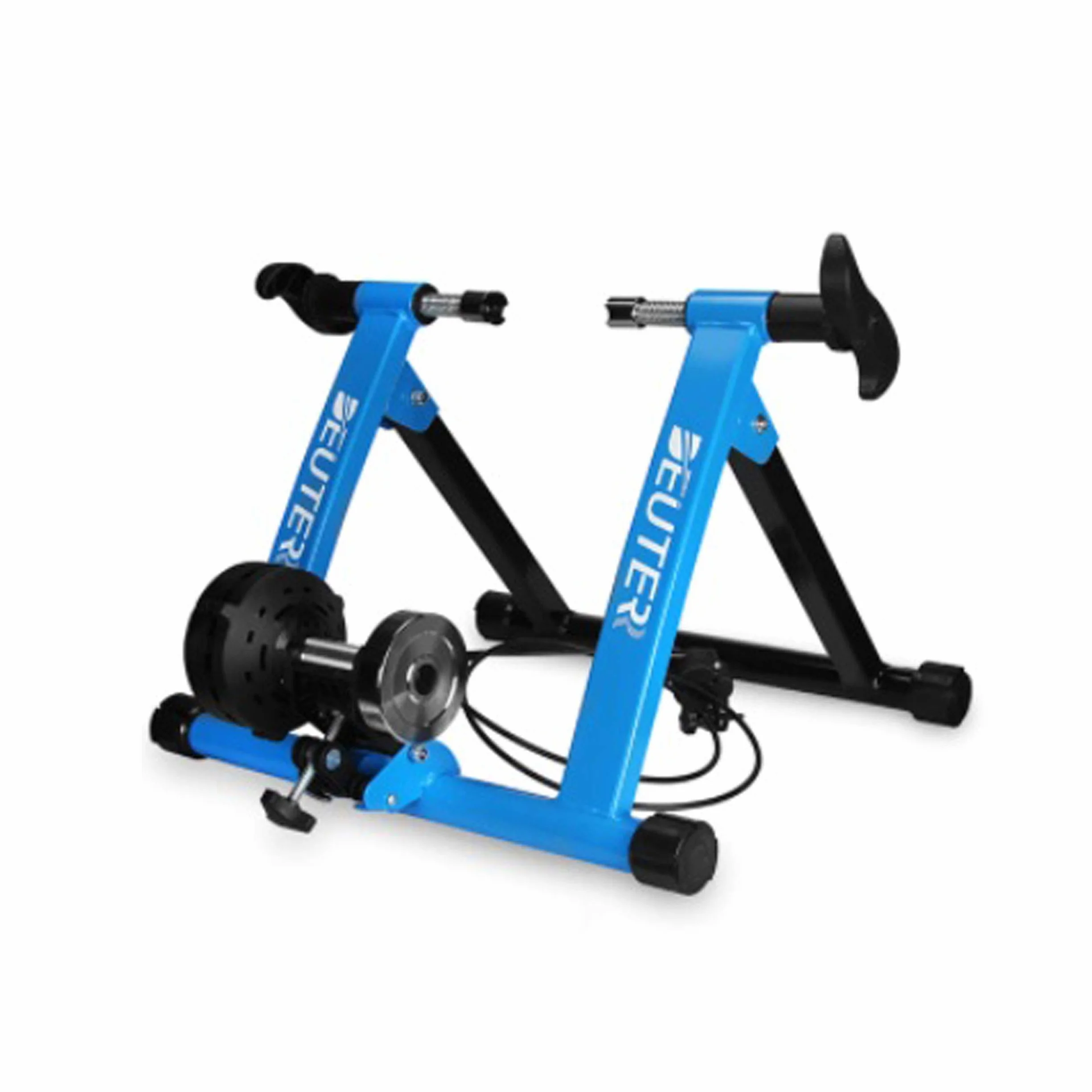 Rodillo Bicicleta Azul con Cable para Ajuste de Resistencia Magnética. Para hacer Ciclismo en interior o exterior con bicicletas de montaña y carretera