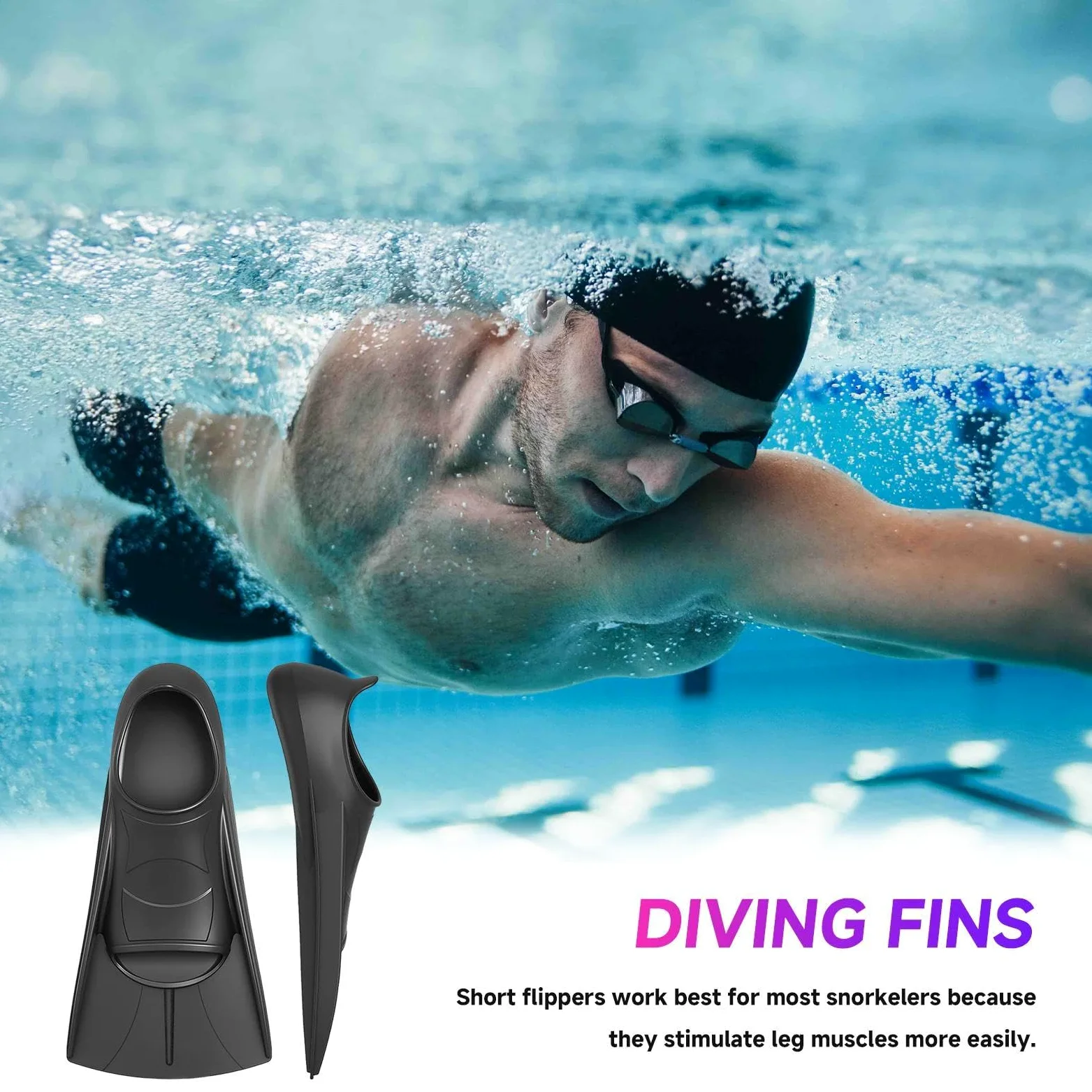 1 par de aletas de natación, aletas de natación de silicona para más fuerza, aletas de natación con bolsillo completo para los pies, aletas de esnórquel antideslizantes, aletas de entrenamiento de
