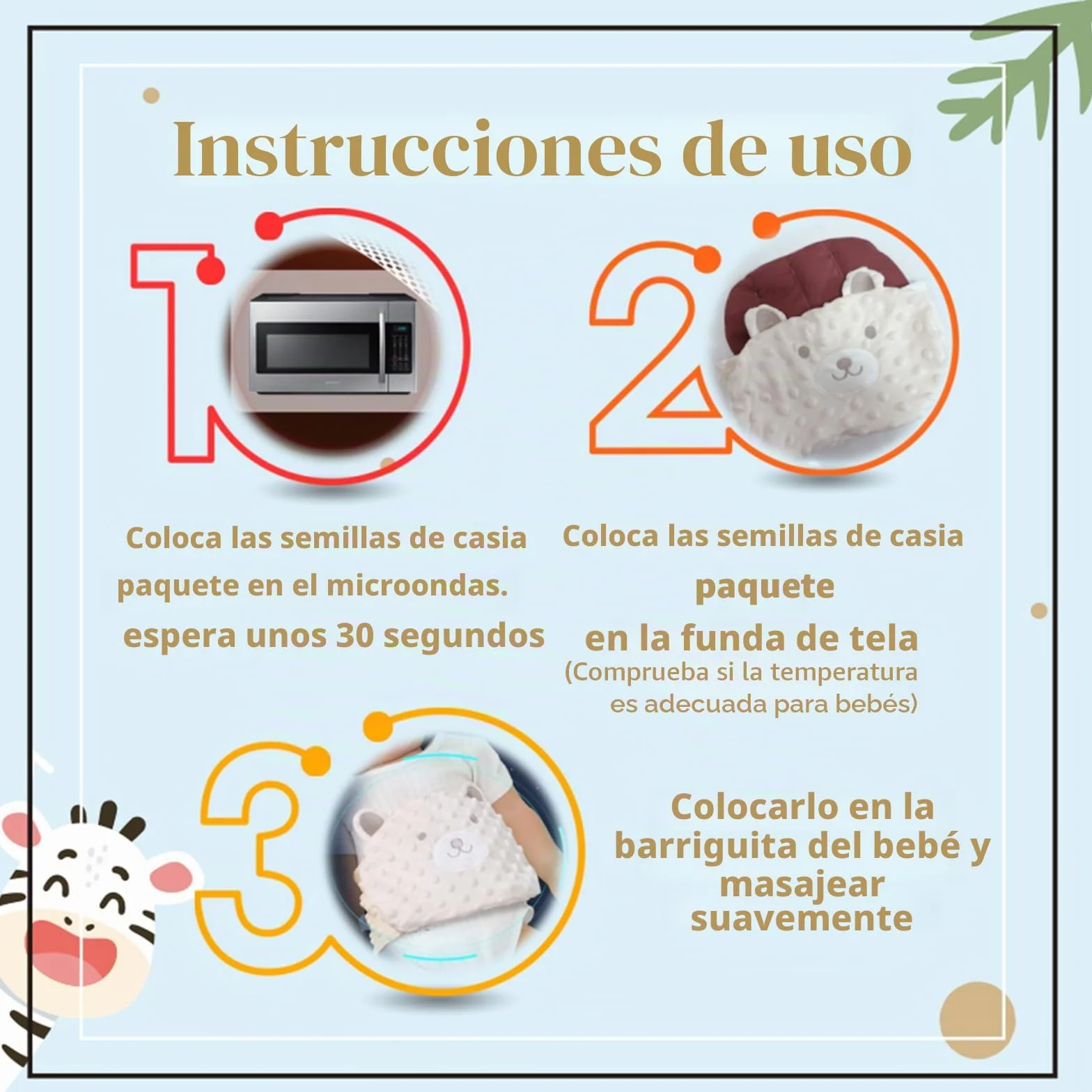 Almohadilla térmica para bebé con semillas de casia: alivia cólicos y gases (verde)