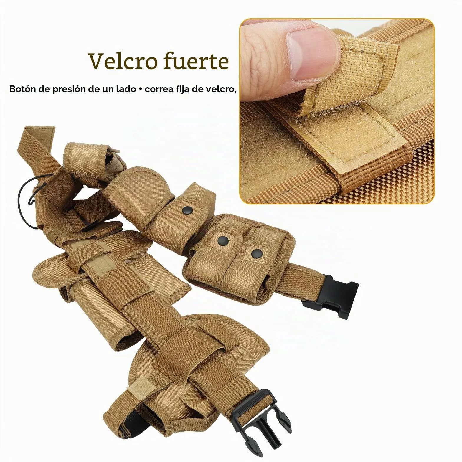10 en 1 cinturón táctico de Utilidad Multifuncional al Aire Libre riñonera Equipo de Patrulla para Guardia de policía Caza de Seguridad con 9 Bolsas de componentes (Caqui)