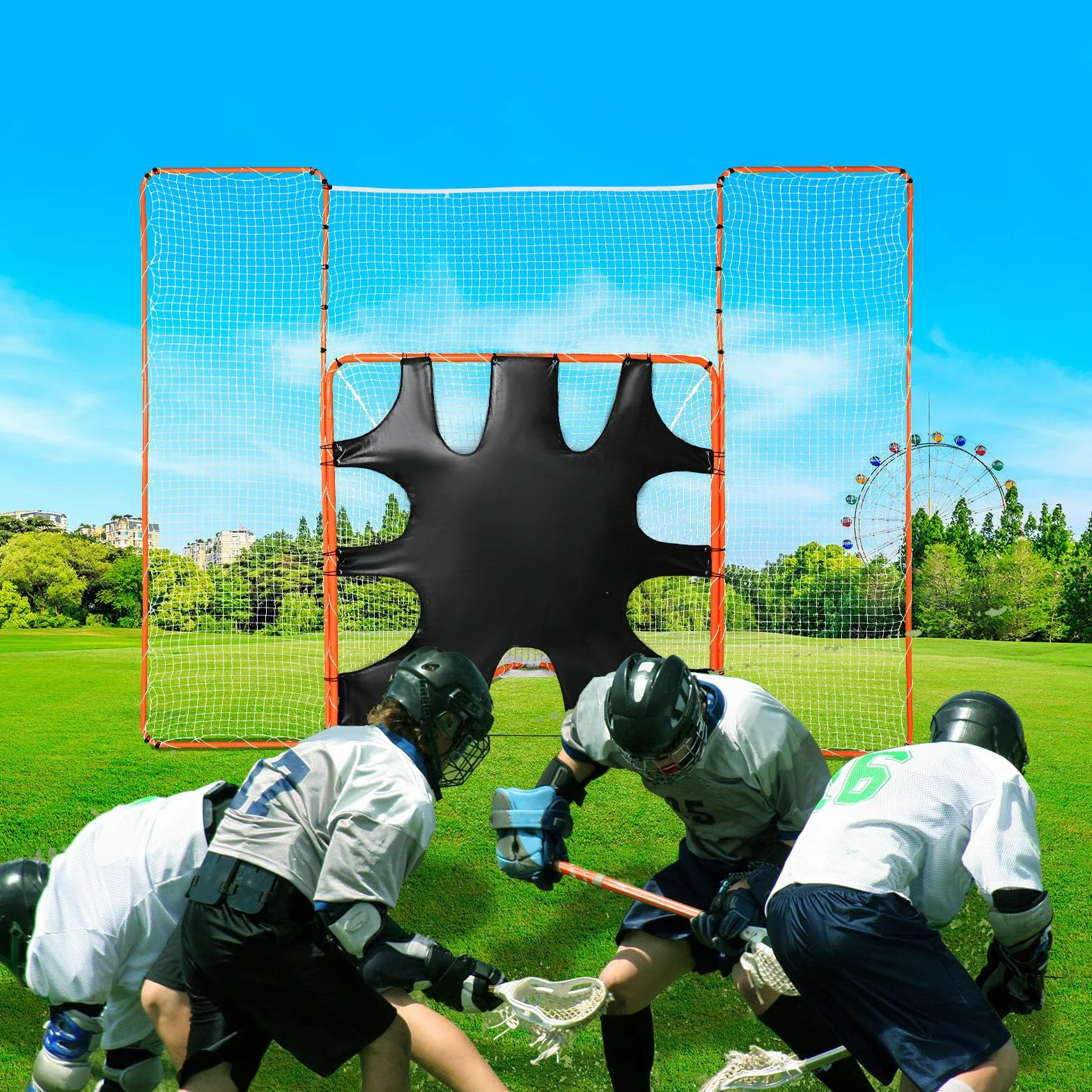 VEVOR Portería de Lacrosse 3 en 1 con Red de Espalda y Rebotador Jaula de Lacrosse 3,6x2,8m Equipos de Entrenamiento de Fácil Instalación en Patio Trasero, Jardín, Parque al Aire Libre para Jóvenes