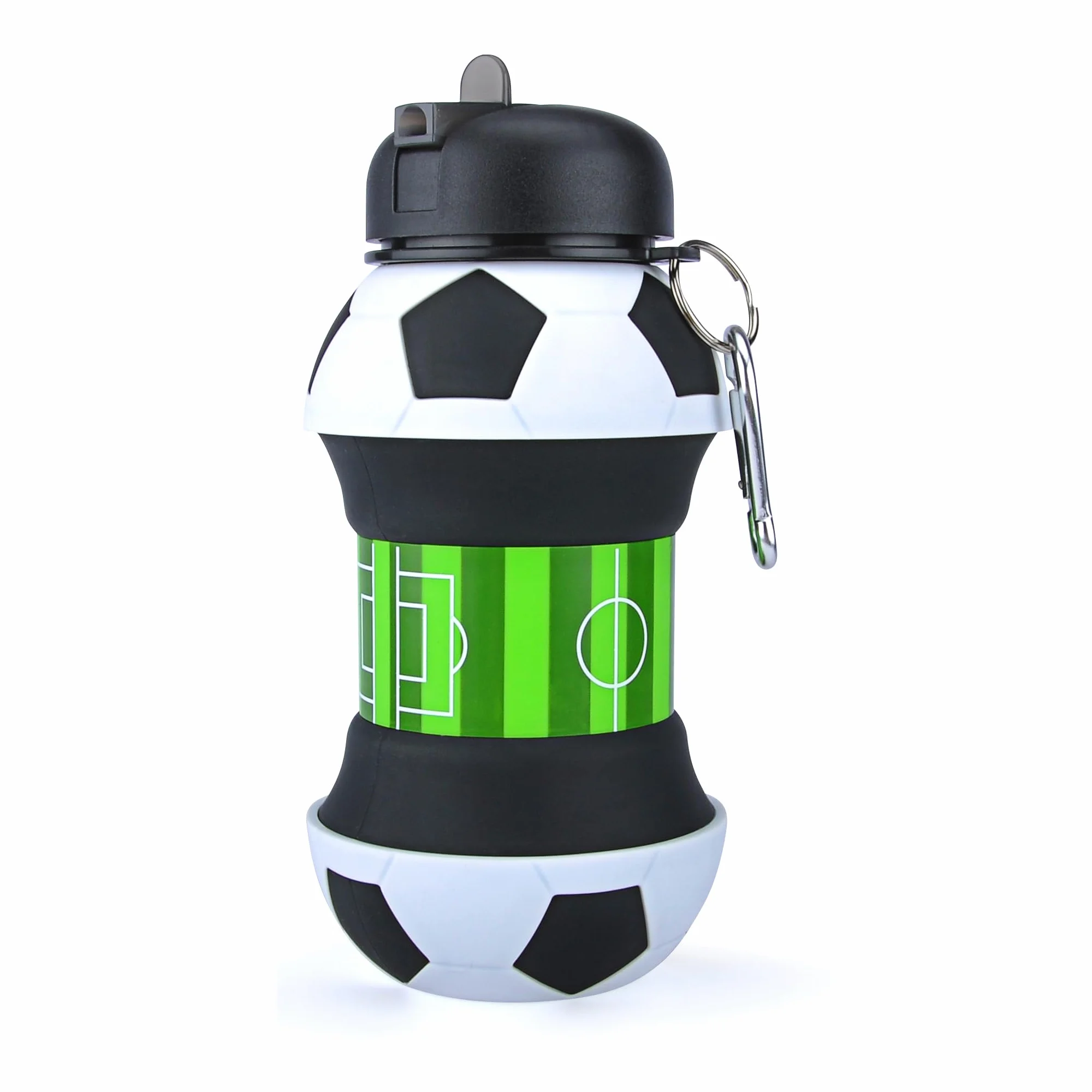 Botella de agua plegable para niños y niñas sin bpa. Cantimplora infantil para camping, personalizada con tu deporte. Balón de agua compacto para regalo original (Futbol)