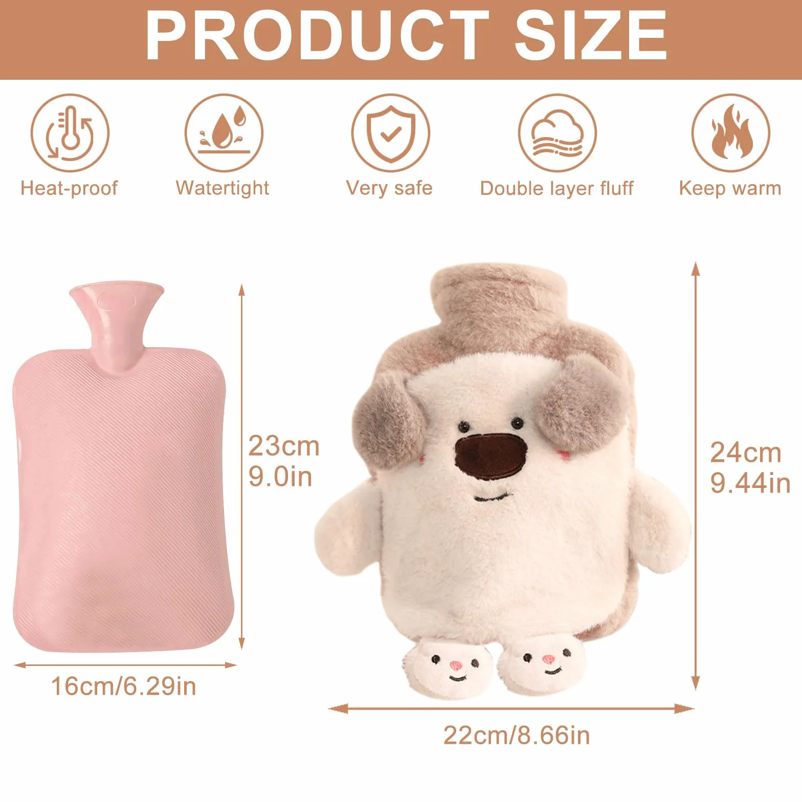 Gran Botella De Agua Caliente Peluche 1L con Funda Desmontable y Contenedor Interior Extraíble para Niños