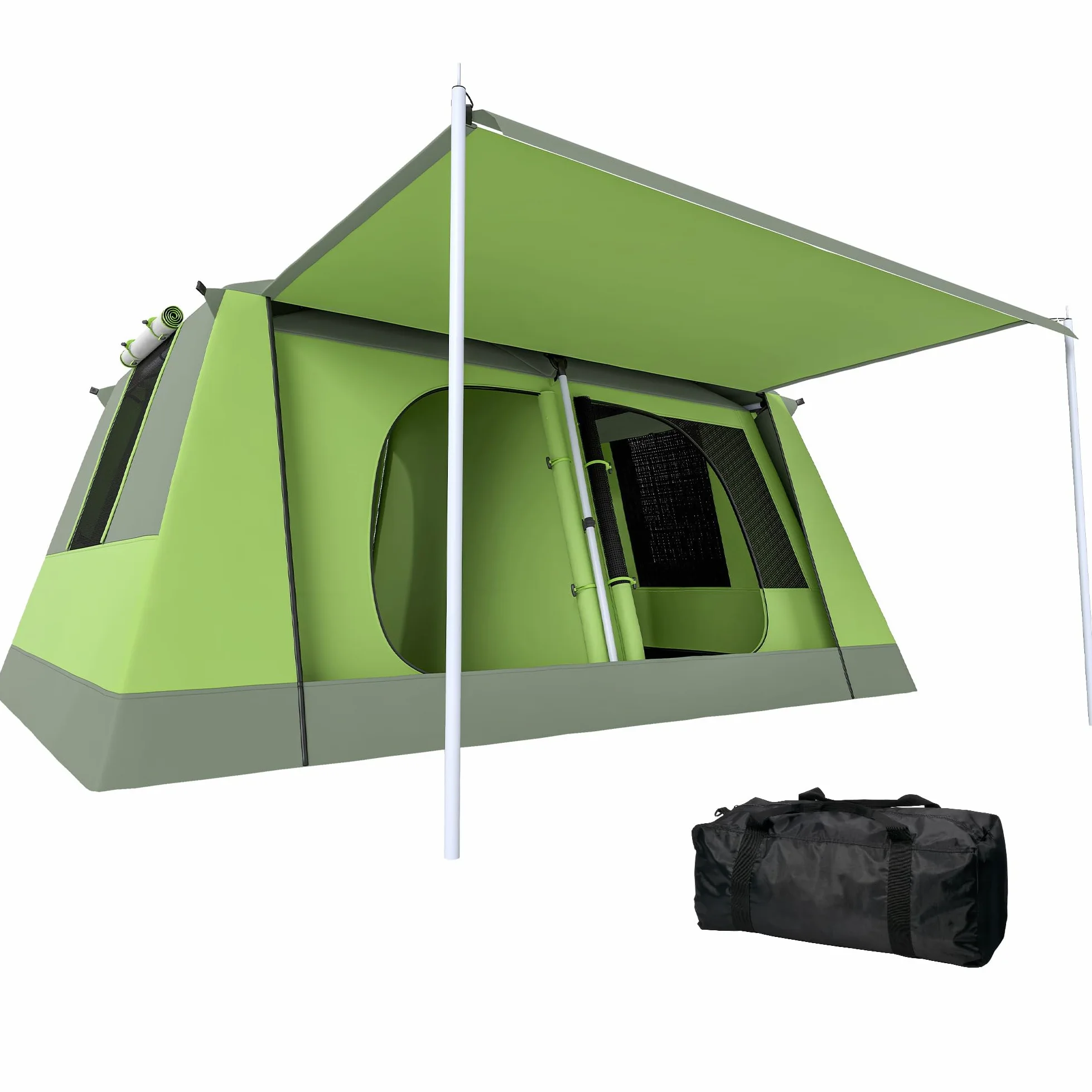 Outsunny Tienda de Campaña Familiar para 4-8 Personas Tienda de Camping Impermeable 2000 mm Tienda de Acampada con Mosquitera Gancho y Bolsa de Transporte Anti-UV 405x305x225 cm Verde