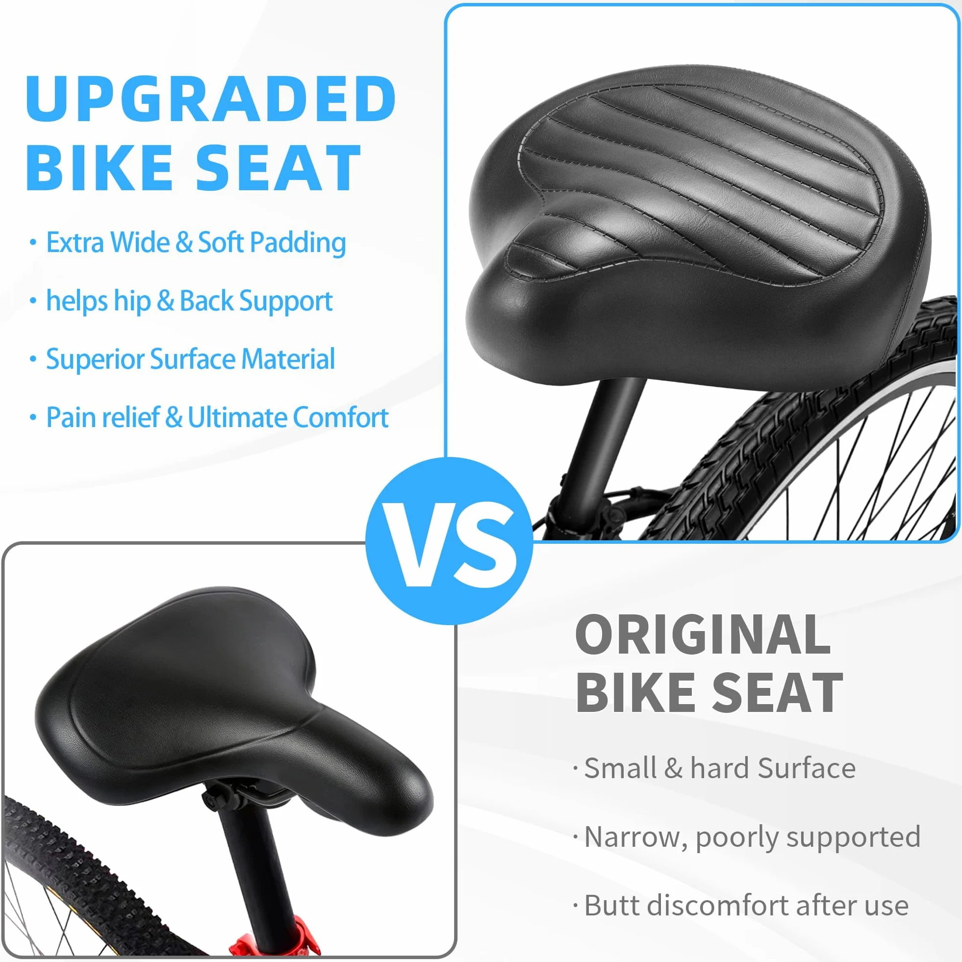 CDYWD Nuevo sillín de bicicleta ancho sin nariz para hombres y mujeres, cómodo, suave, ergonómico, cómodo asiento de bicicleta vintage, sillín de repuesto universal para bicicleta de montaña