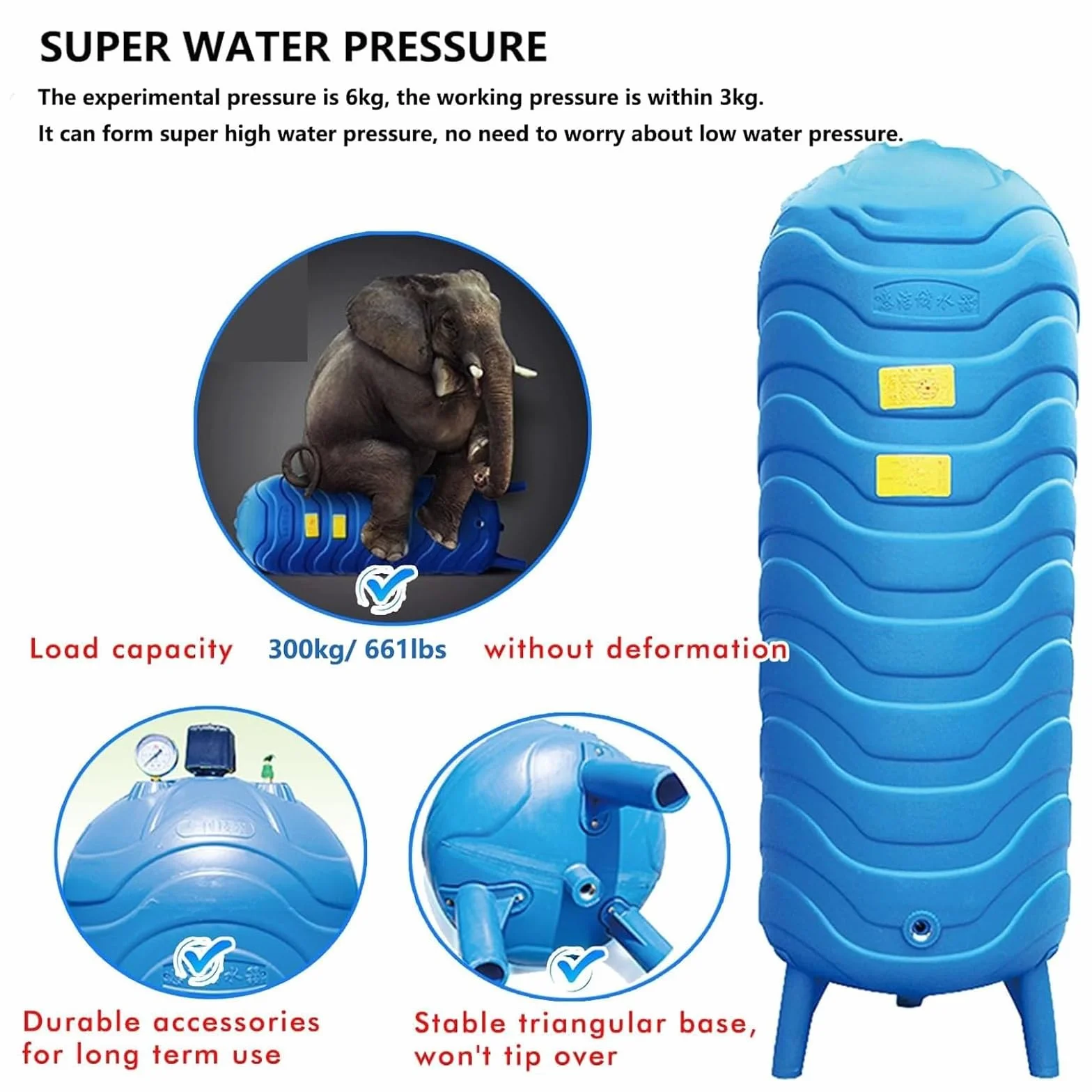 Tanque de presión de Agua, Tanque de Almacenamiento de Agua a presión de PE, Tanque de expansión de 250 L/66 galones para ósmosis inversa, Sistema automático de plástico con Kit de Montaje p