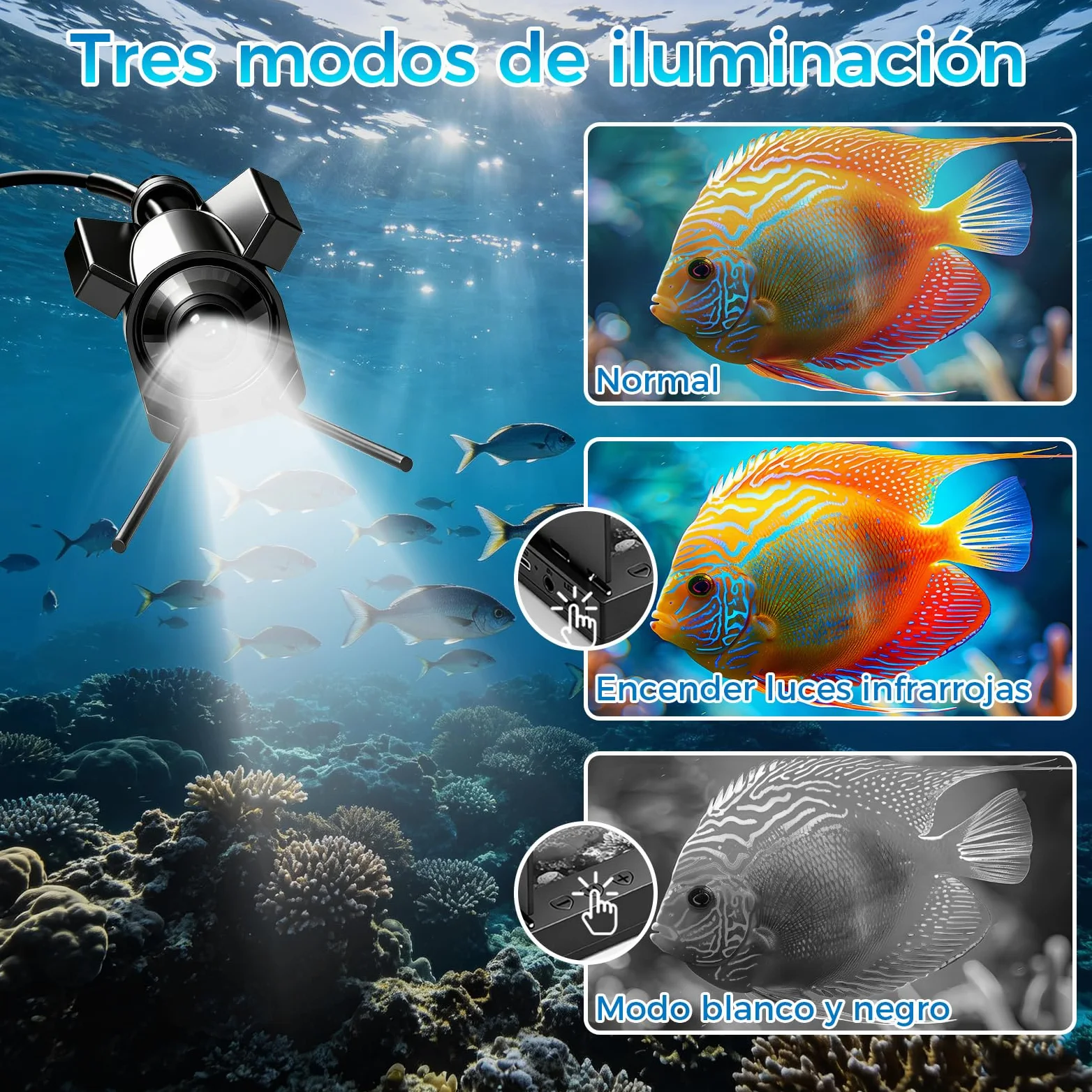 Sonda de Pesca, 1080P HD Cámara de Pesca Submarina IP68 | Pantalla IPS HD de 4,3 Pulgadas 15m Cable, Función de Penetración en Aguas Turbias para Pesca en el Mar Pesca Río Pesca Hielo