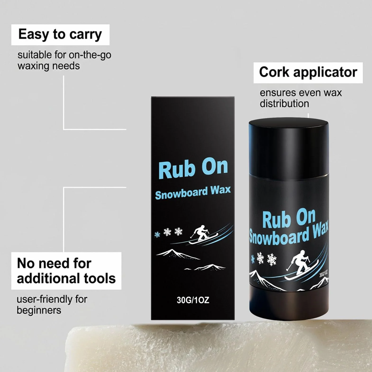 Genérico Ski Wax - Quick Speed Bar For Snow Performance | Solid Wax Formula with Smooth Rub On Action, Portable Waxing Accessory For Snowboard Skiing Cross Country Indoor Outdoor Use