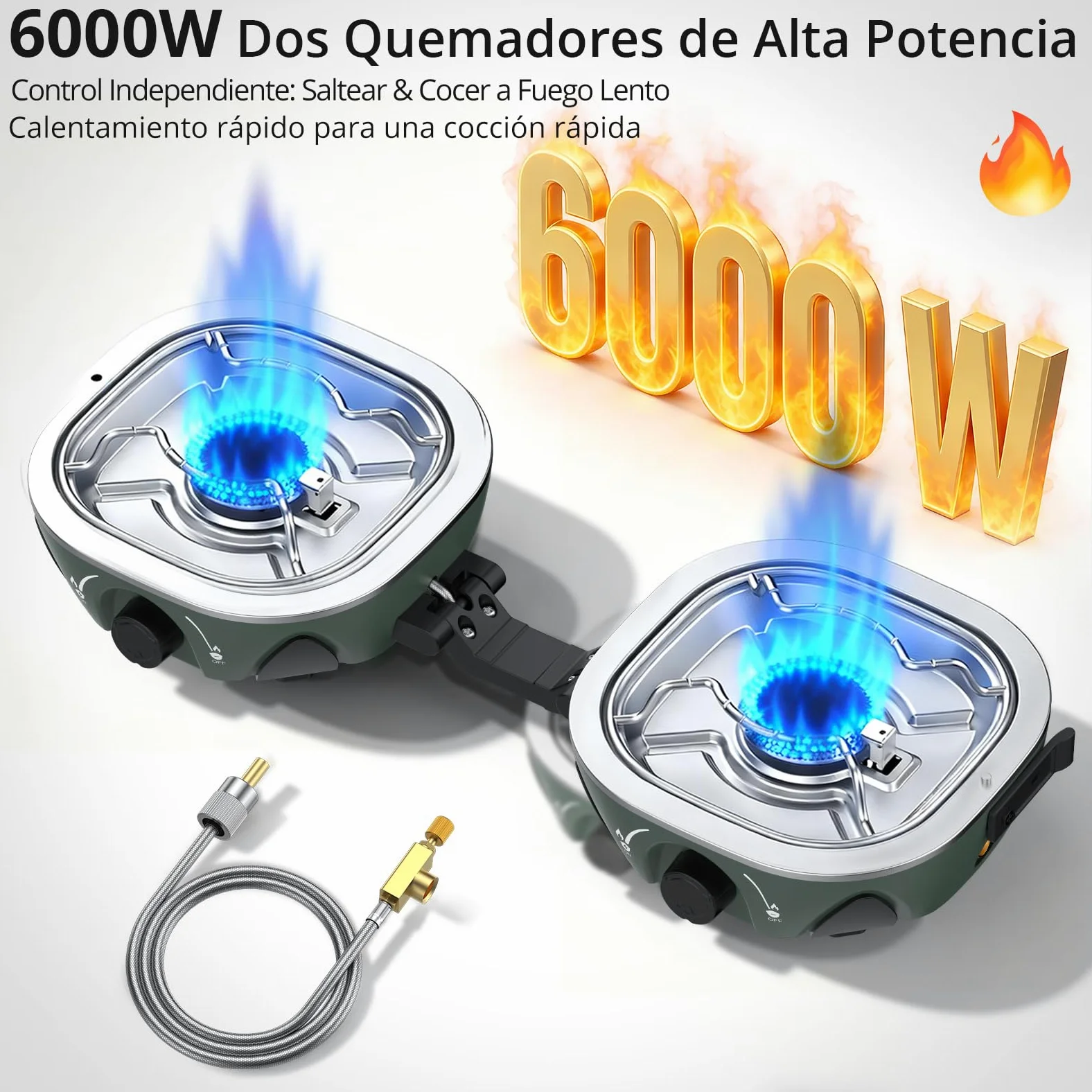 Anbte Hornillo de Camping de 2 Fuegos,2x3 kW, Cocina Portátil de Gas | Quemadores Ajustables, Plegable y Ligero, para Acampadas, Cocina al Aire Libre y Situaciones de Emergencia