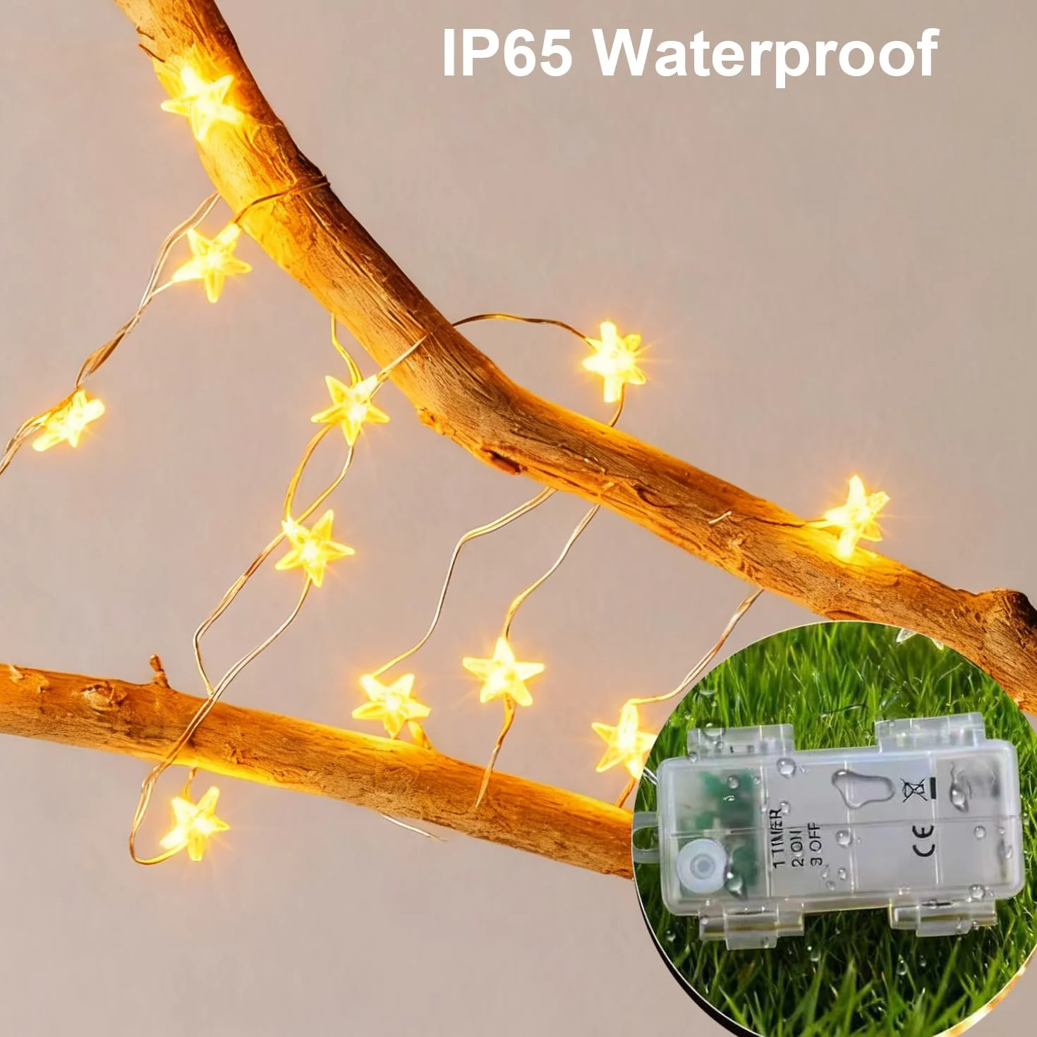 Guirnalda de luces LED estrella 2m 20 LED a pilas IP65 alambre plateado