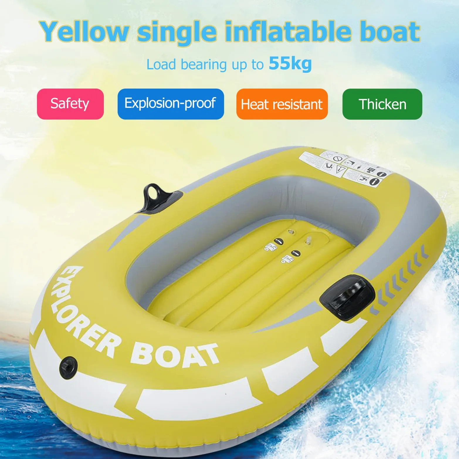 Bote Inflable, Bote Marino Inflable de PVC para 1 Persona, Bote de Pesca con Cuerda para Deportes acuáticos de Pesca a la Deriva al Aire Libre