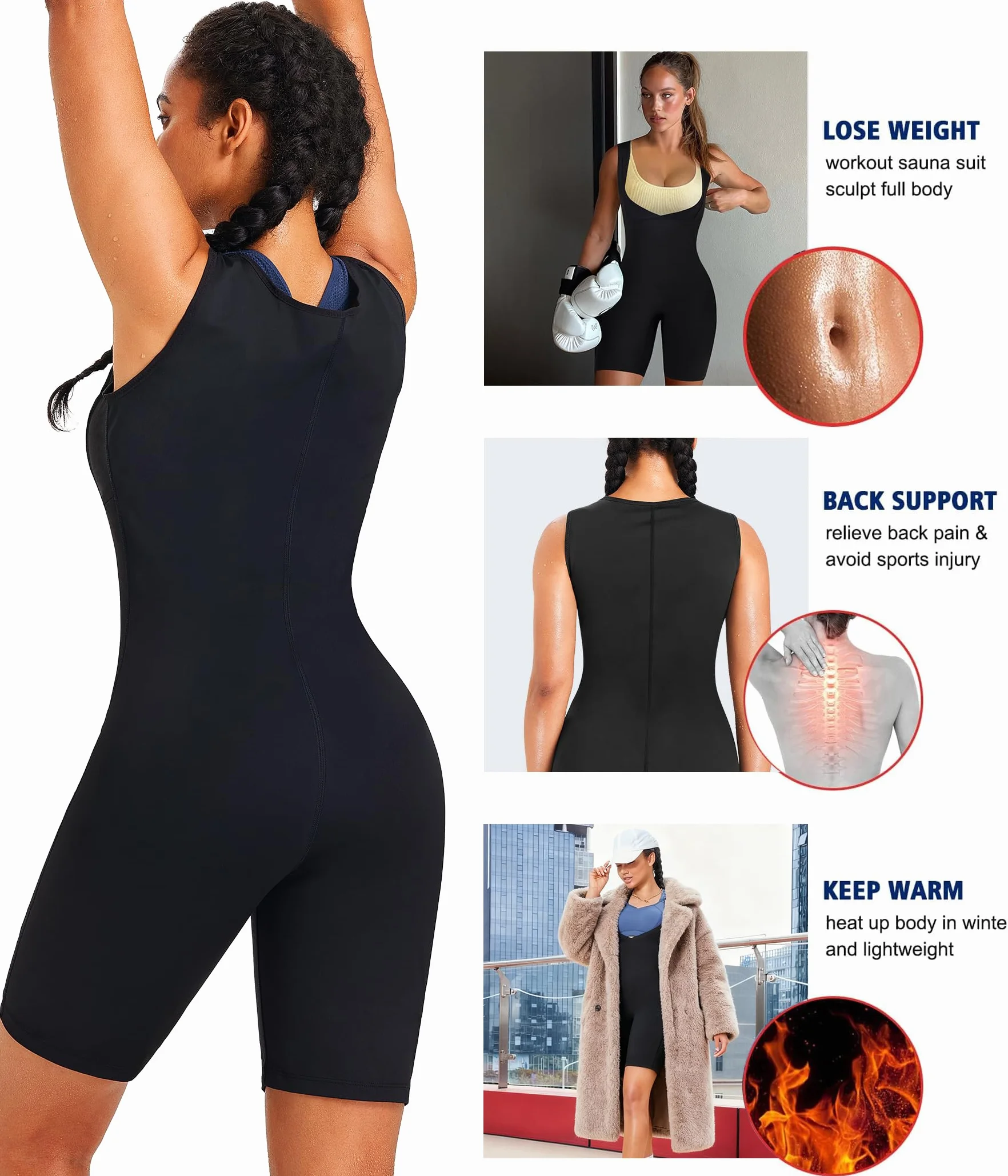 KUMAYES Trajes Sauna Compresion Mujer Adelgazantes Mono de Cuerpo Completo Entrenador Adelgazante Sudoración Deporte Shapewear Traje de Sudor Sauna de Cuerpo