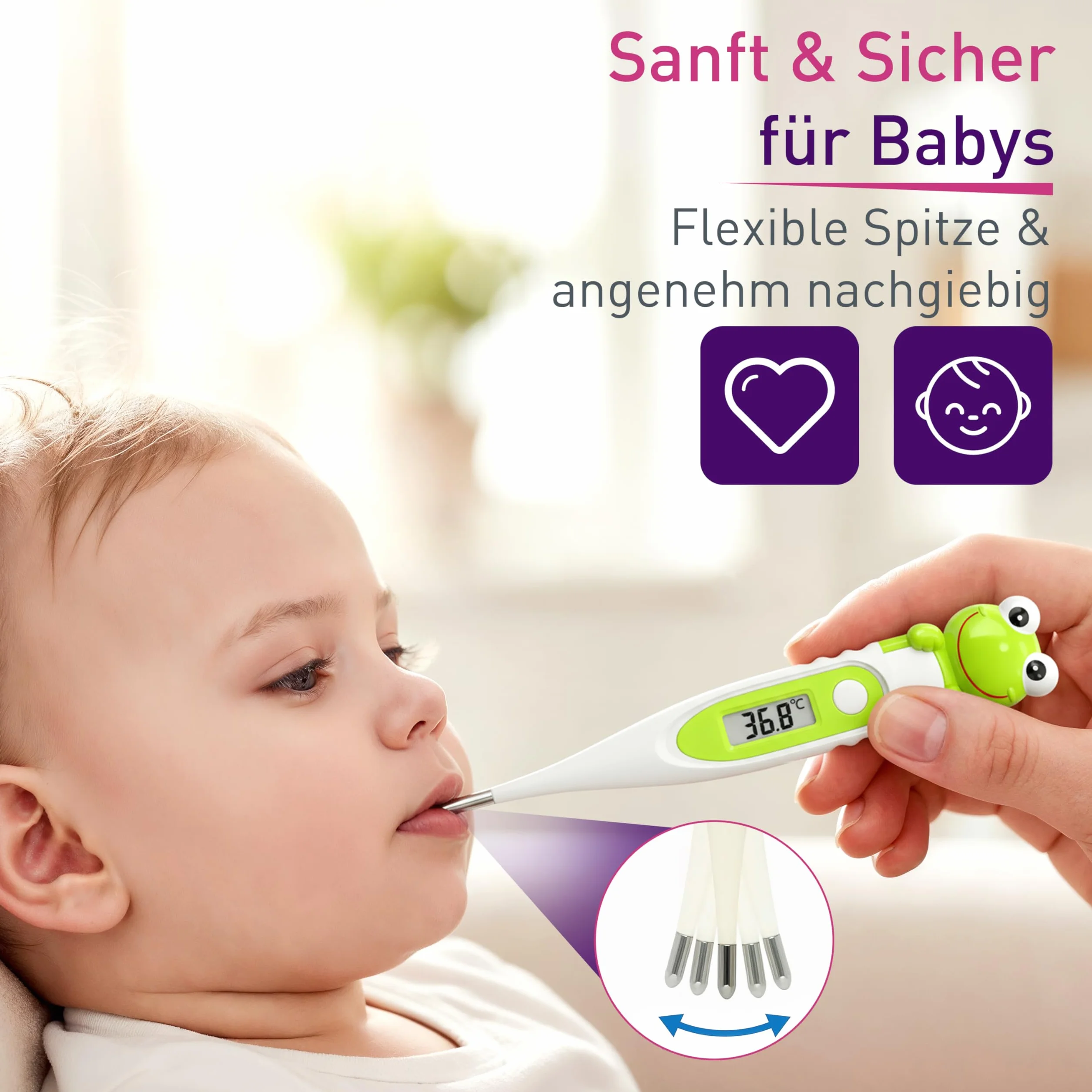 Termómetro Digital Scala SC 44 Rana Flex Speed 10 seg. Medición Oral Rectal Axilar Fiebre Corporal Niños Adultos, Verde