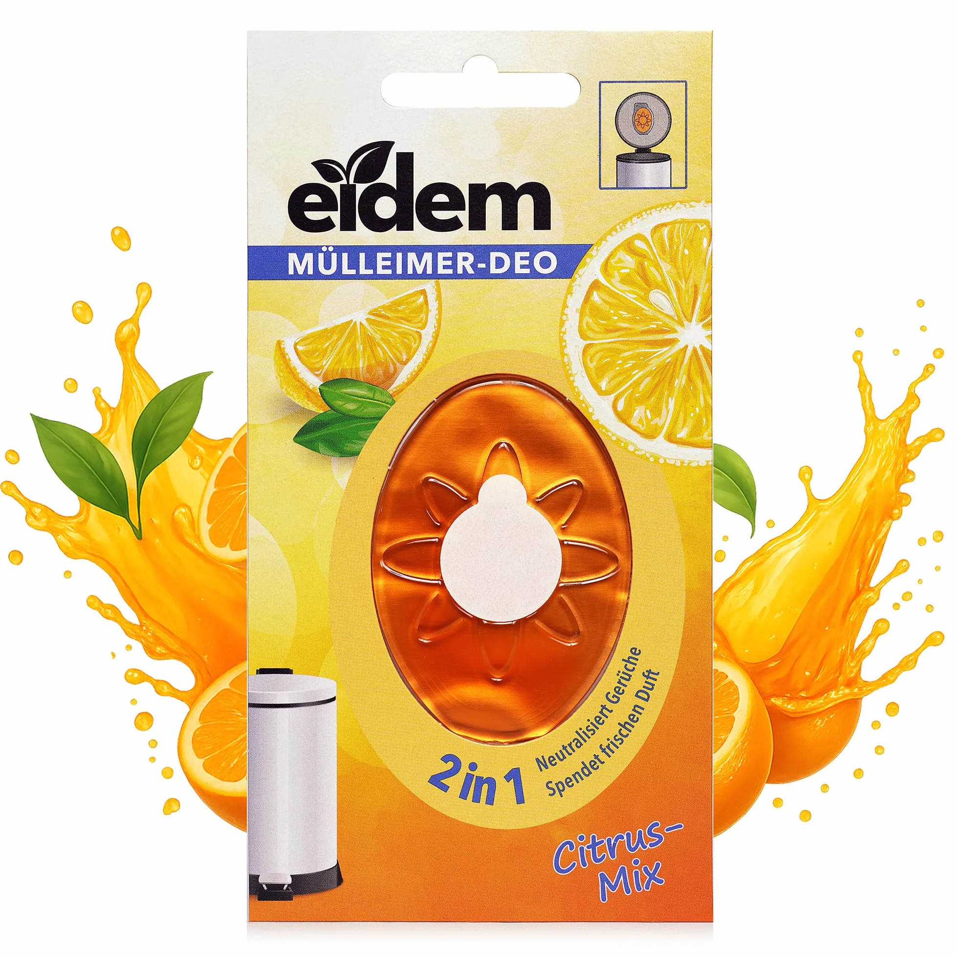 Eidem Cubo de basura desodorante 2 en 1 aroma cítrico neutraliza olores frescura duradera 5 semanas