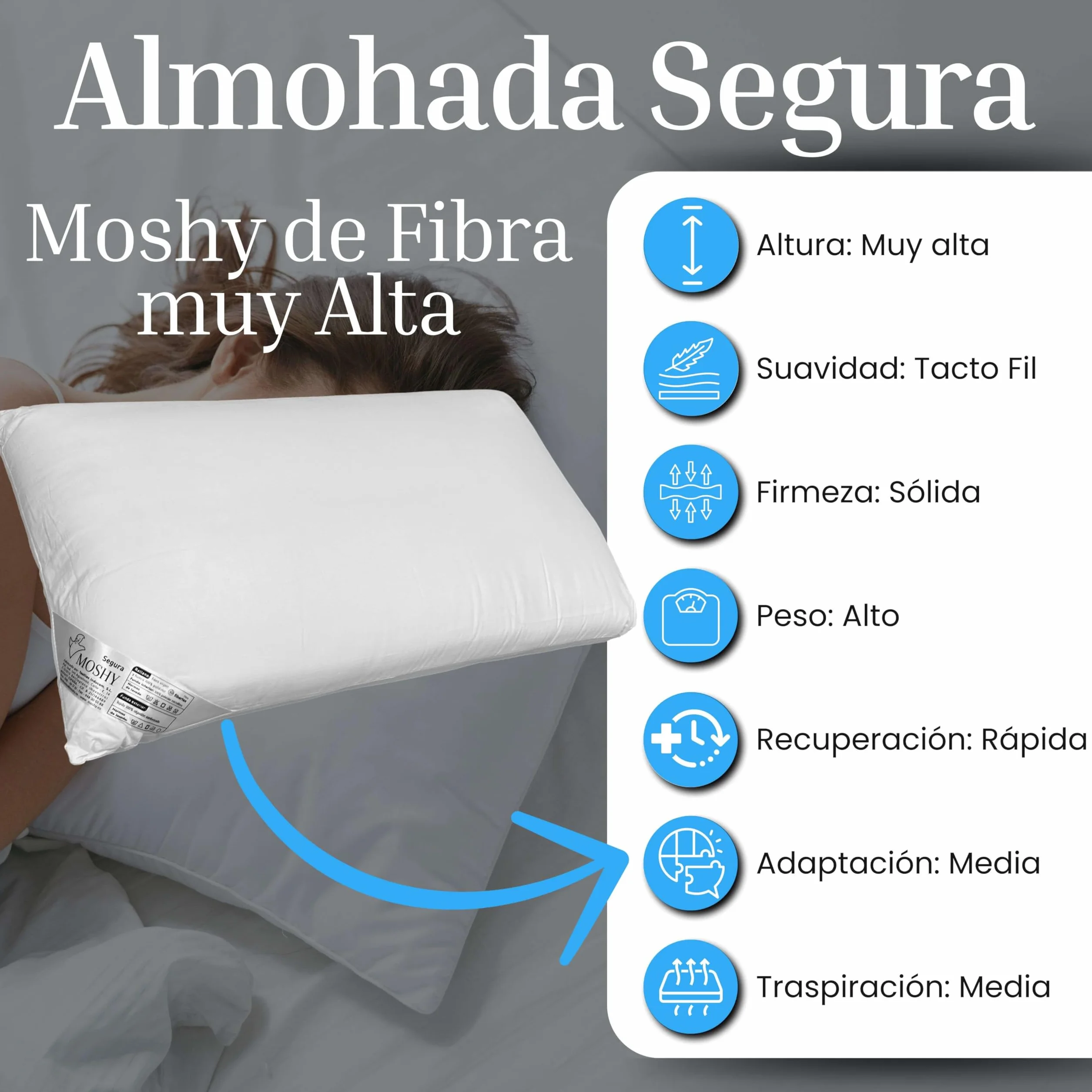 Almohada Segura Moshy de Fibra Muy Alta 90 cm