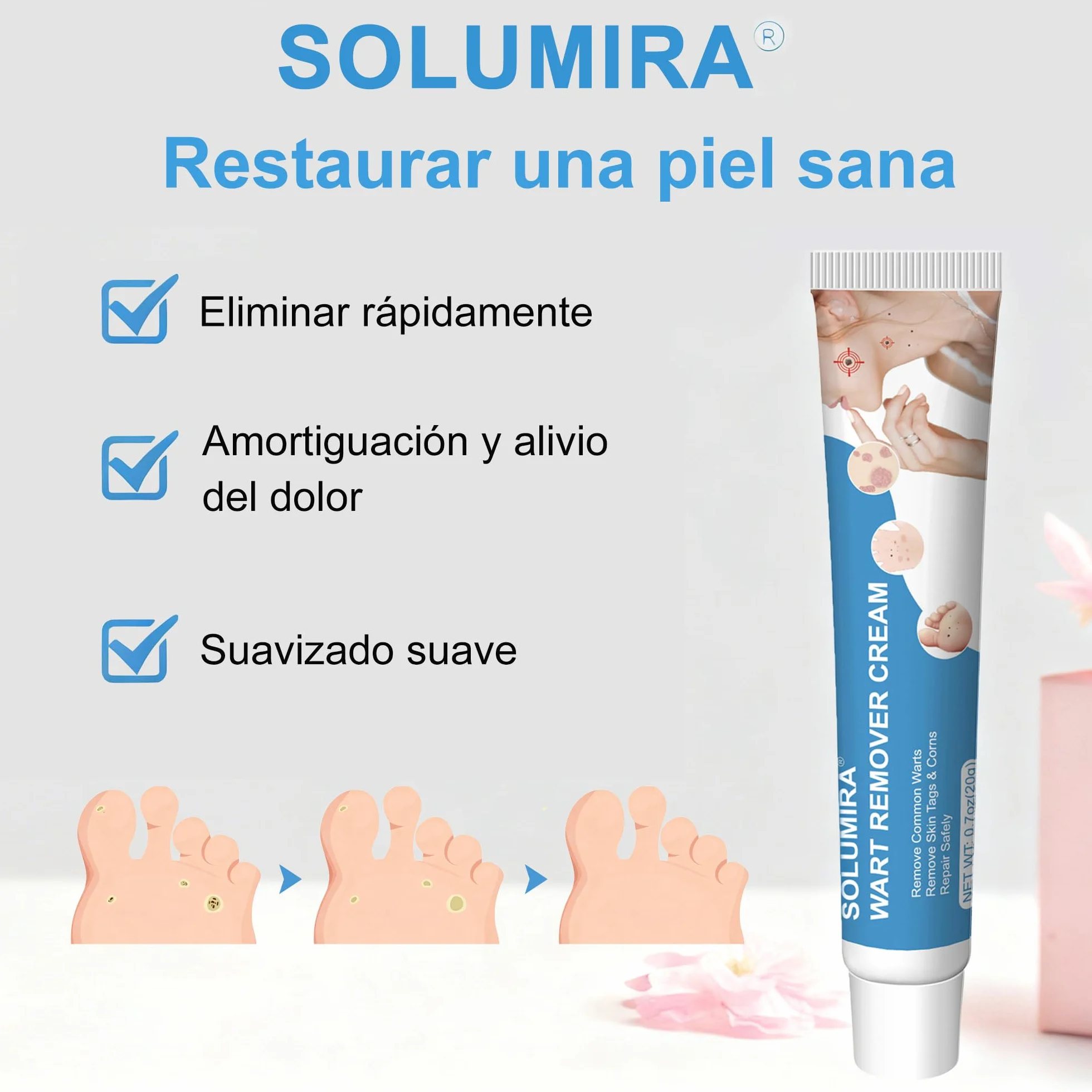 Crema para verrugas y acrocordones 20g Elimina verrugas comunes plantares callos