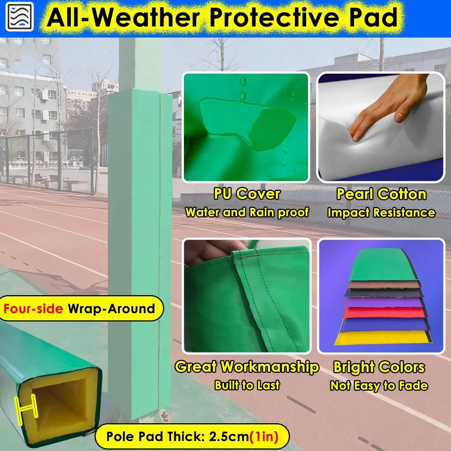 Almohadilla acolchada para poste de baloncesto para aros cuadrados, envoltura de poste de garaje, amortiguación, acolchado protector para equipos deportivos, fácil instalación adhesiva