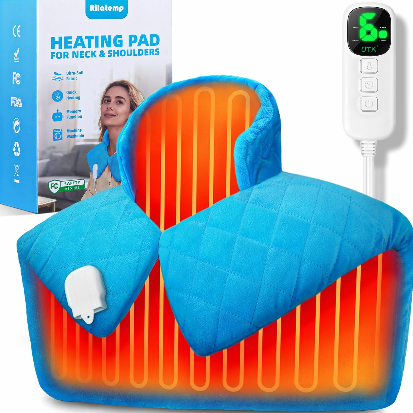 UTK Manta Eléctrica Espalda Y Cuello, Hasta 70 °C Manta Eléctrica, Alivio Profundo Del Dolor, Manta Eléctrica Cervical, 6 Niveles De Calor, Aliviar La Tensión Muscular, Regalos San Valentín Mujer