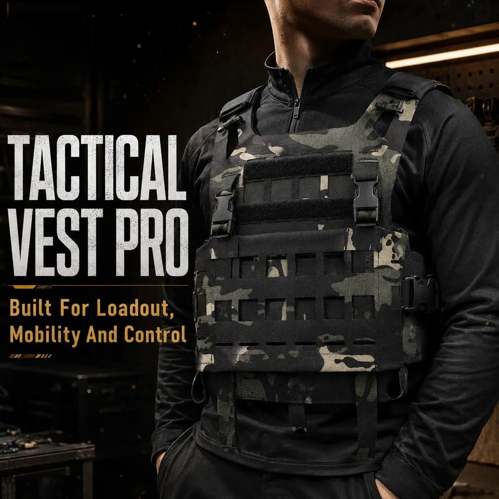Chaleco Táctico Ultraligero: Correas Molle, Corredura/tejido Opaco, Ajustable