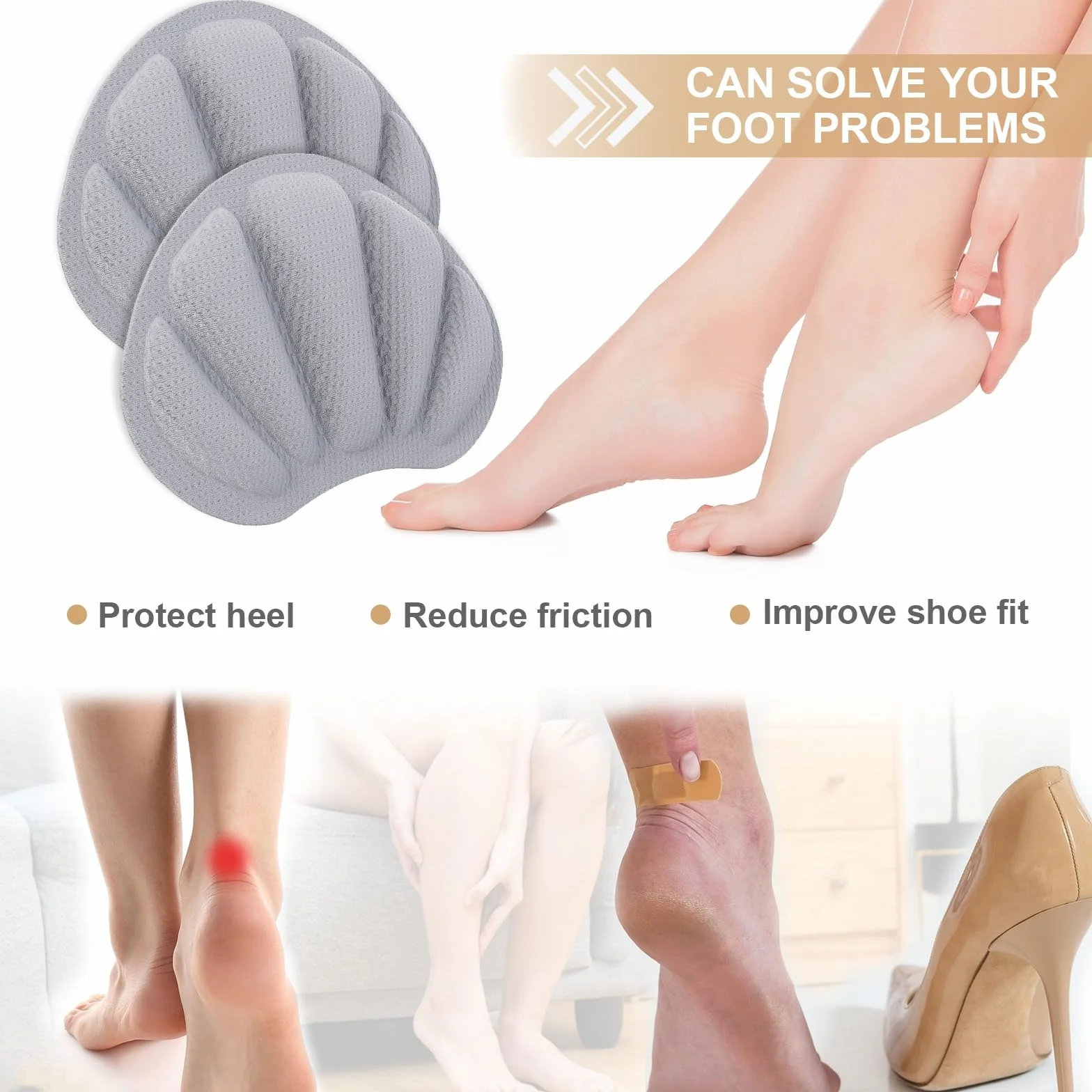Almohadillas para talones autoadhesivas, taloneras protectoras antideslizantes, 3 pares