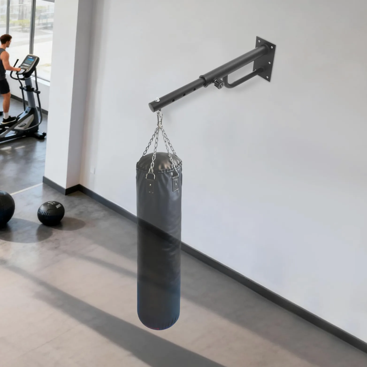 Soporte de pared para saco de boxeo de 5 niveles, gancho giratorio 360°, capacidad 150 kg
