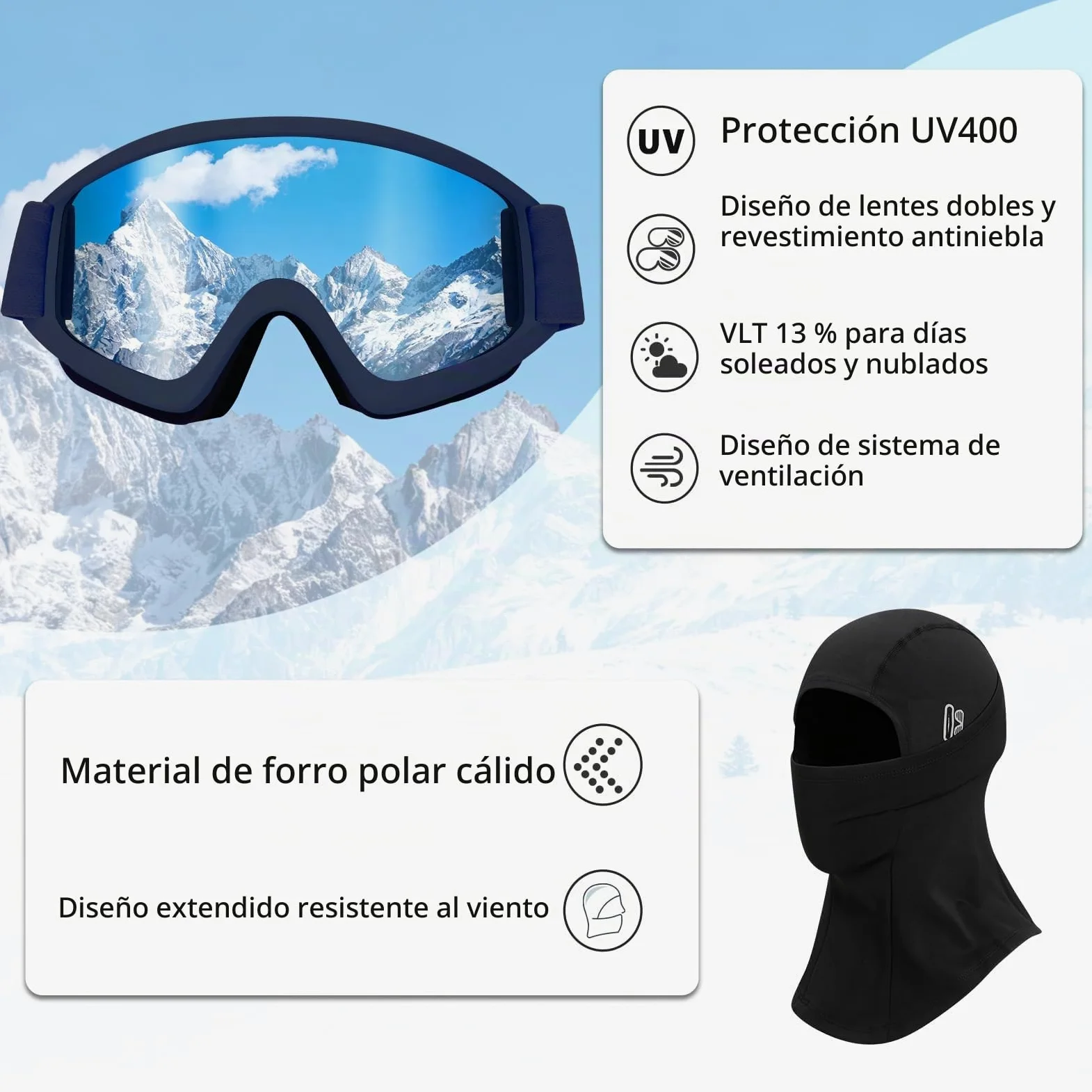 VCOROS Casco de Esquí Kit con Gafas de Esquí Capucha DXH816 para Esquí | Casco de Snowboard mit Orejeras Extraíbles para Hombre Mujer Talla Ajustable Transpirable UV Sistema de Ventilac