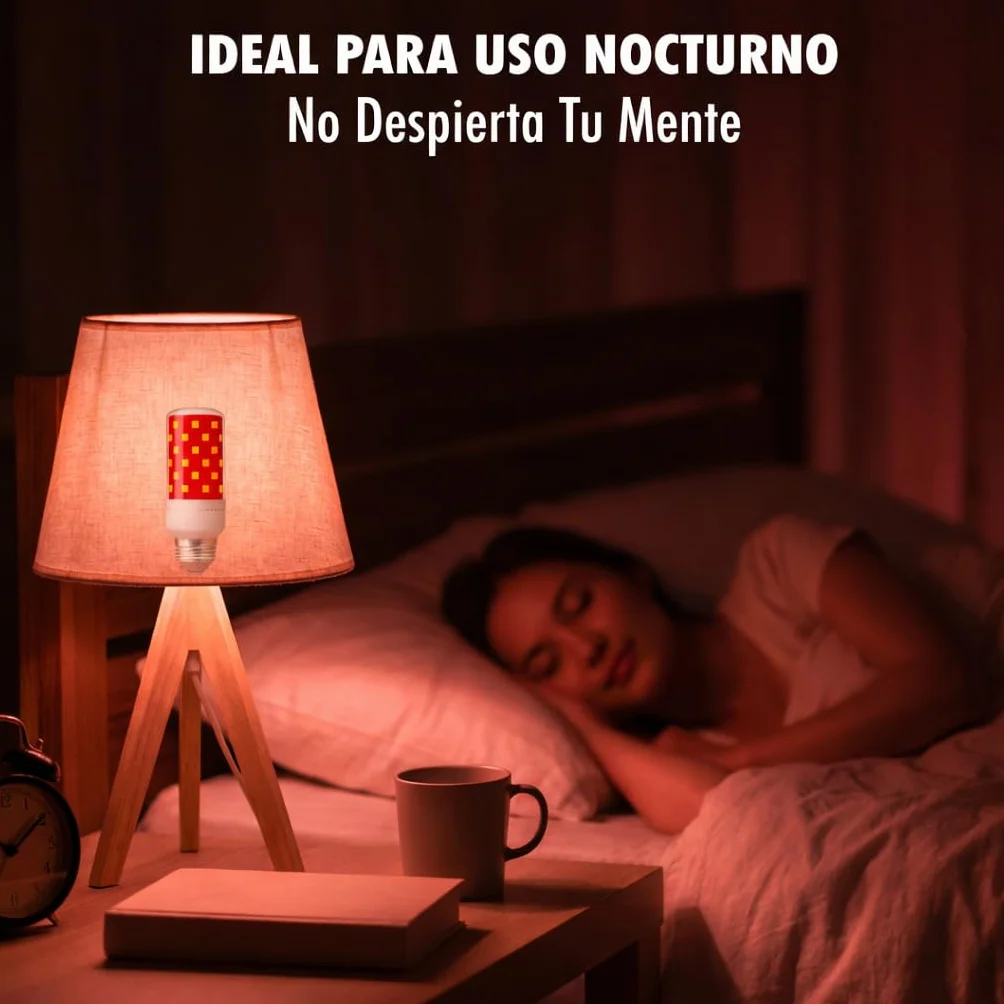 Bombilla Luz Roja Nocturna Melatonina E27 E14 Pack 2 Sin Luz Azul ni Flicker