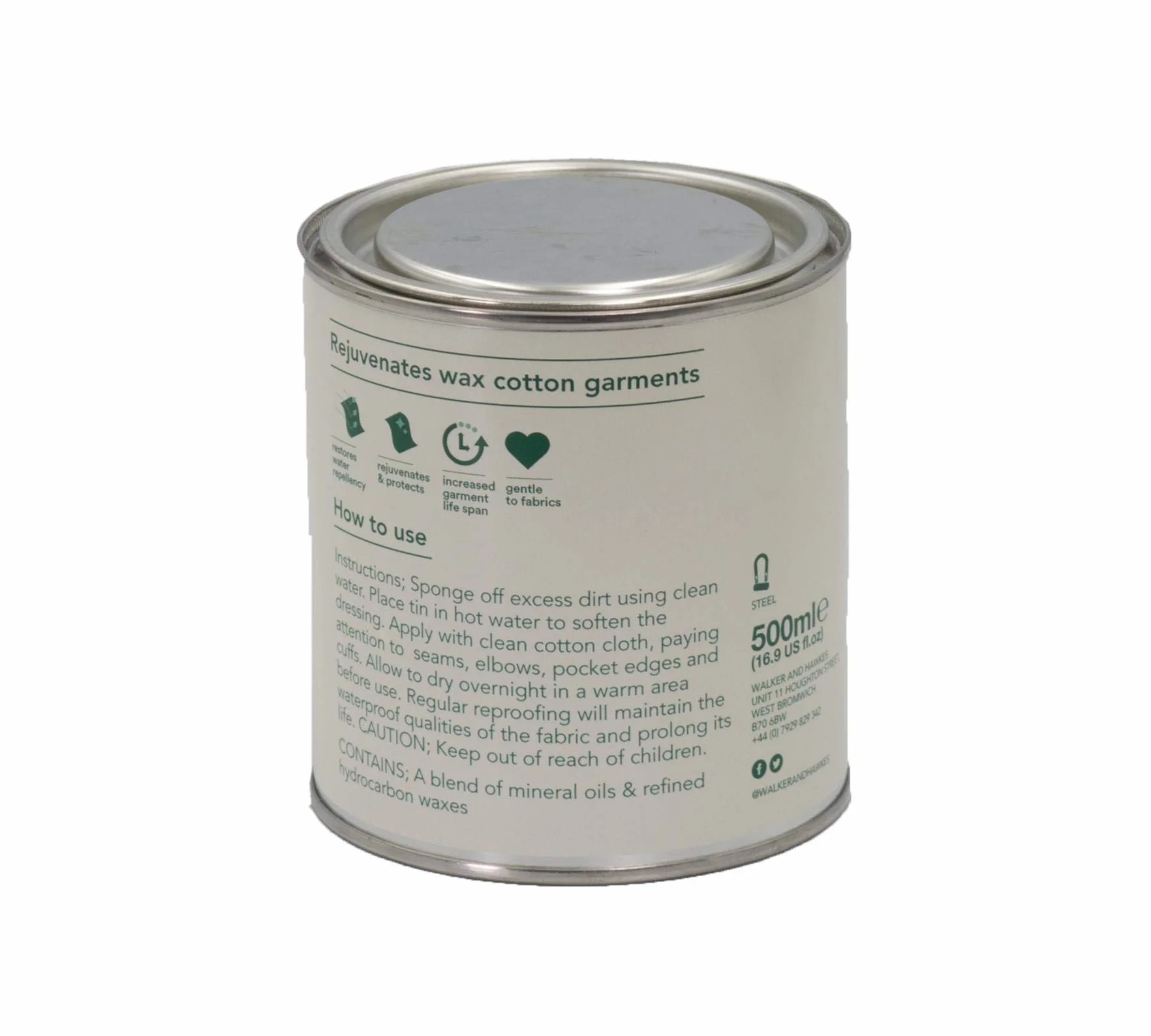 Walker and Hawkes - Cera original para recubrir tejidos de algodón - Protección y restauración de prendas de ropa y chaquetas - 500 ml