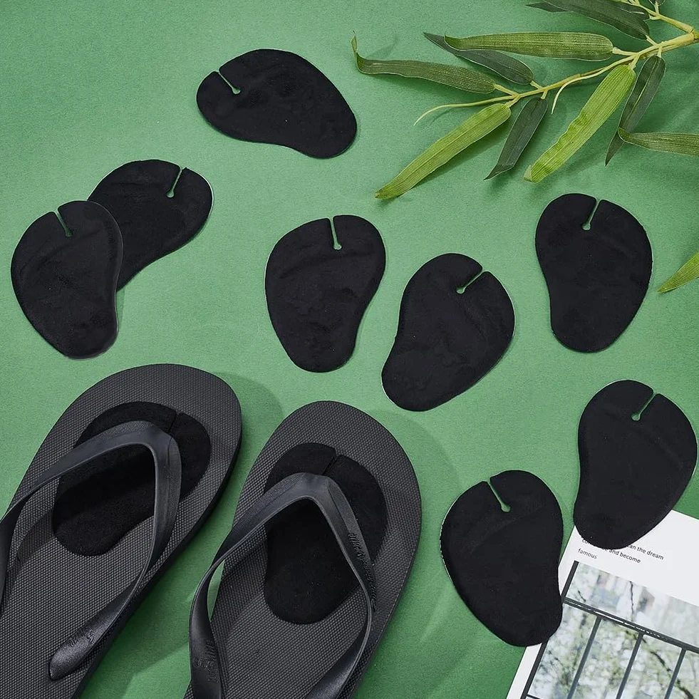 AHANDMAKER 6 Pares Protectores Dedos Piel Sintética Sandalias 2.75x3.94 Pulgadas Cojín Antideslizante Playa Accesorios Agarre Pies Negro
